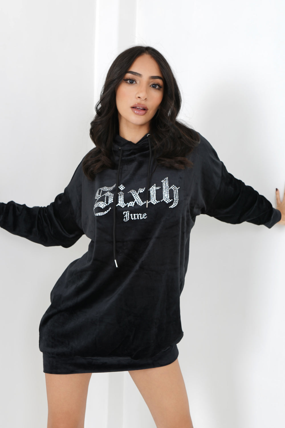 Sixth June - Robe sweat velours strass Noir