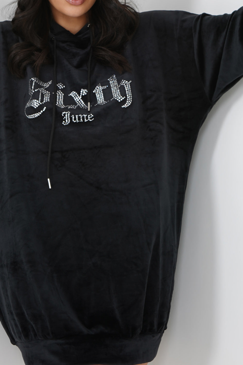 Sixth June - Robe sweat velours strass Noir