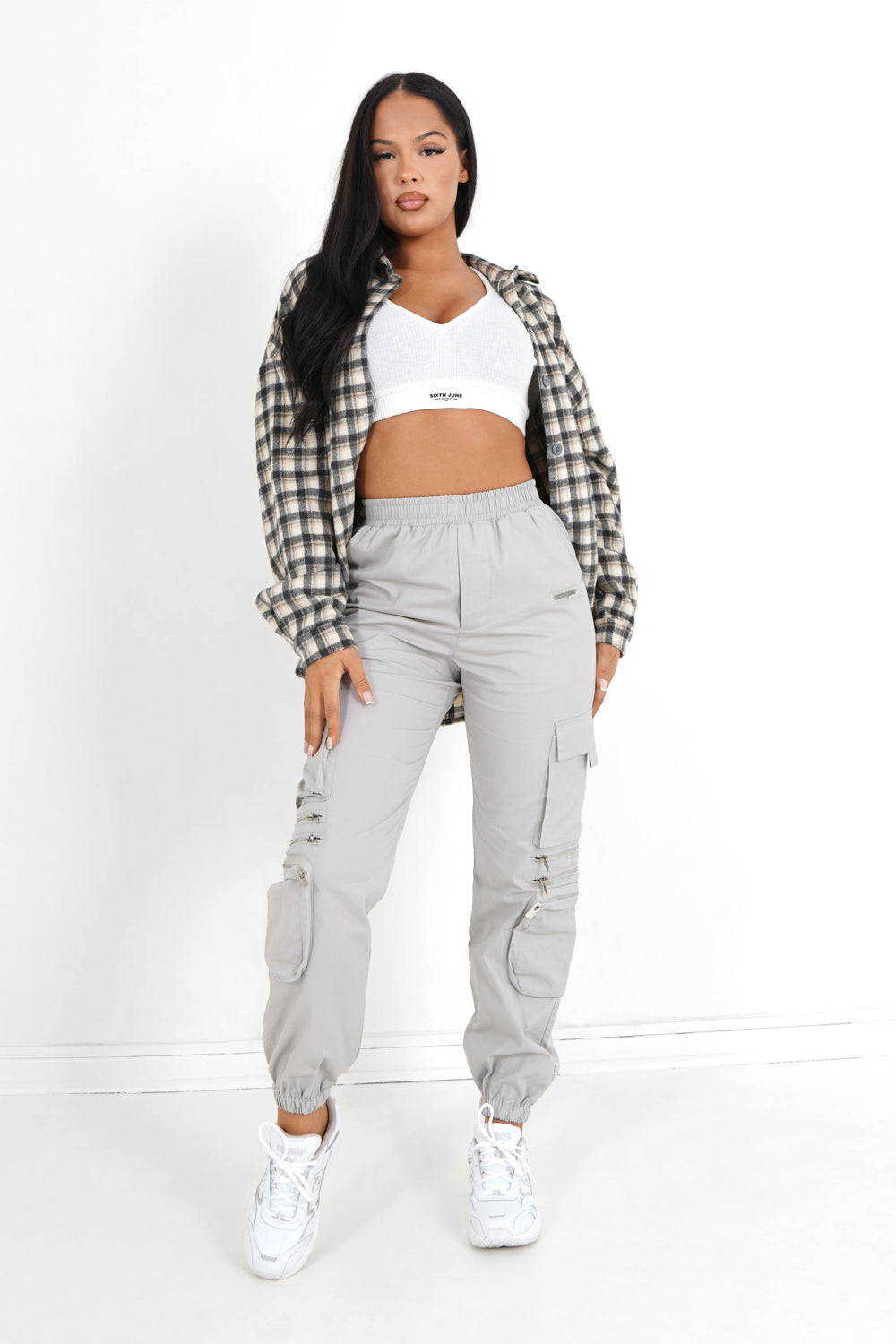 Sixth June - Pantalon cargo multi poches Gris clair