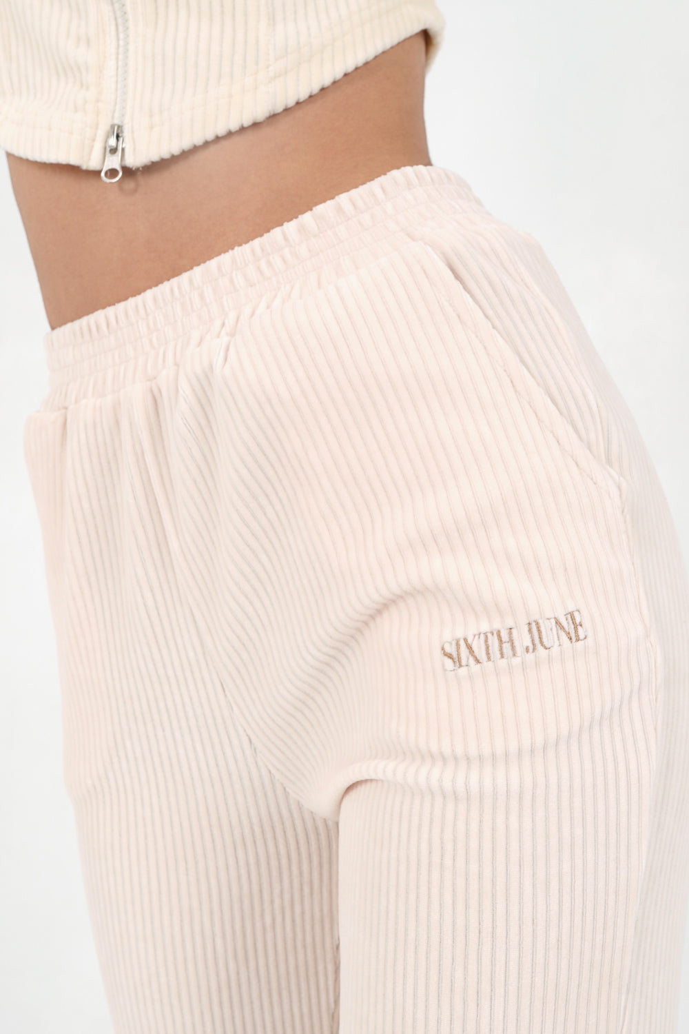 Sixth June - Pantalon droit velours côtelé Blanc cassé