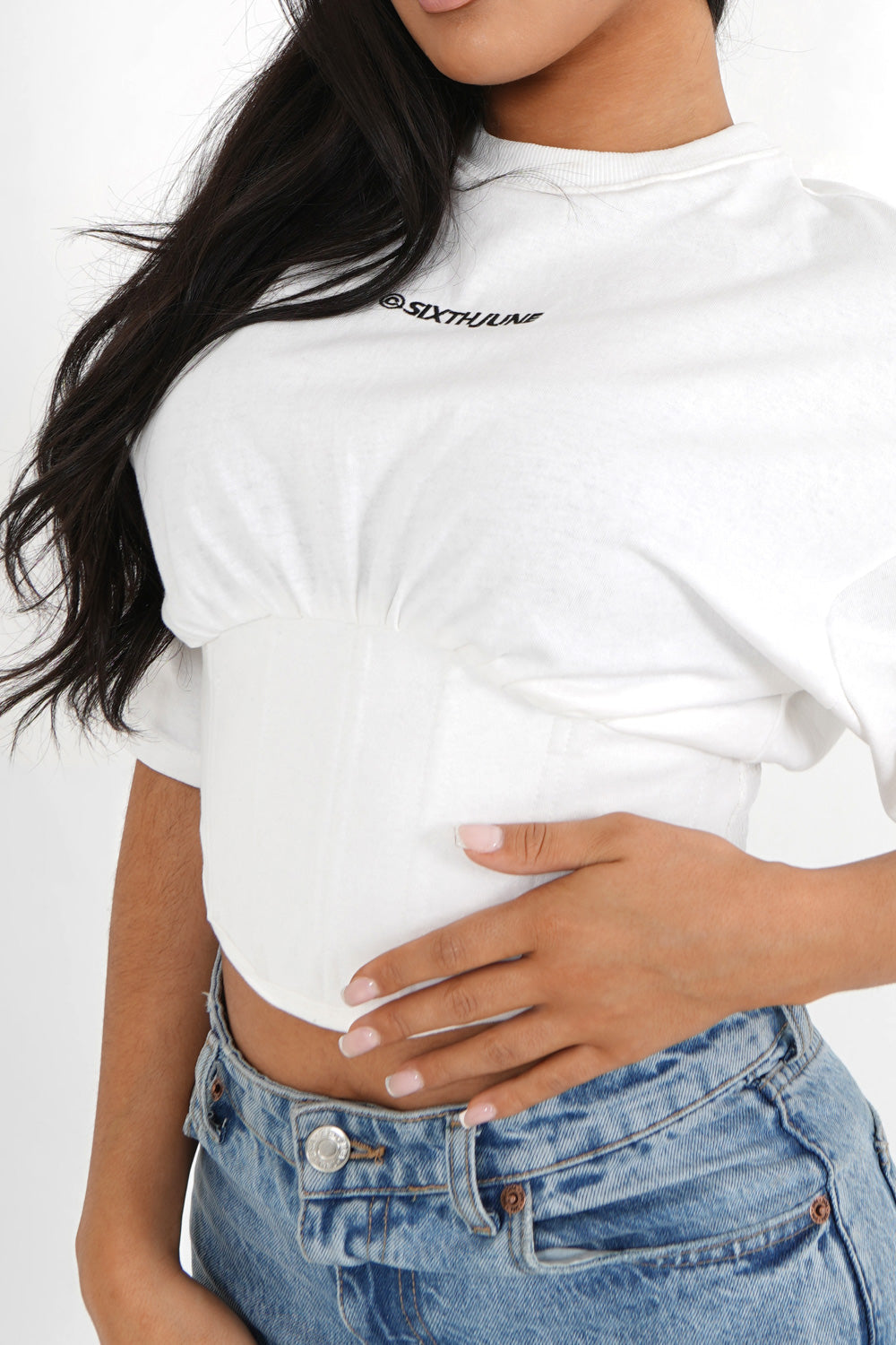 Sixth June - T-shirt corset court Blanc cassé