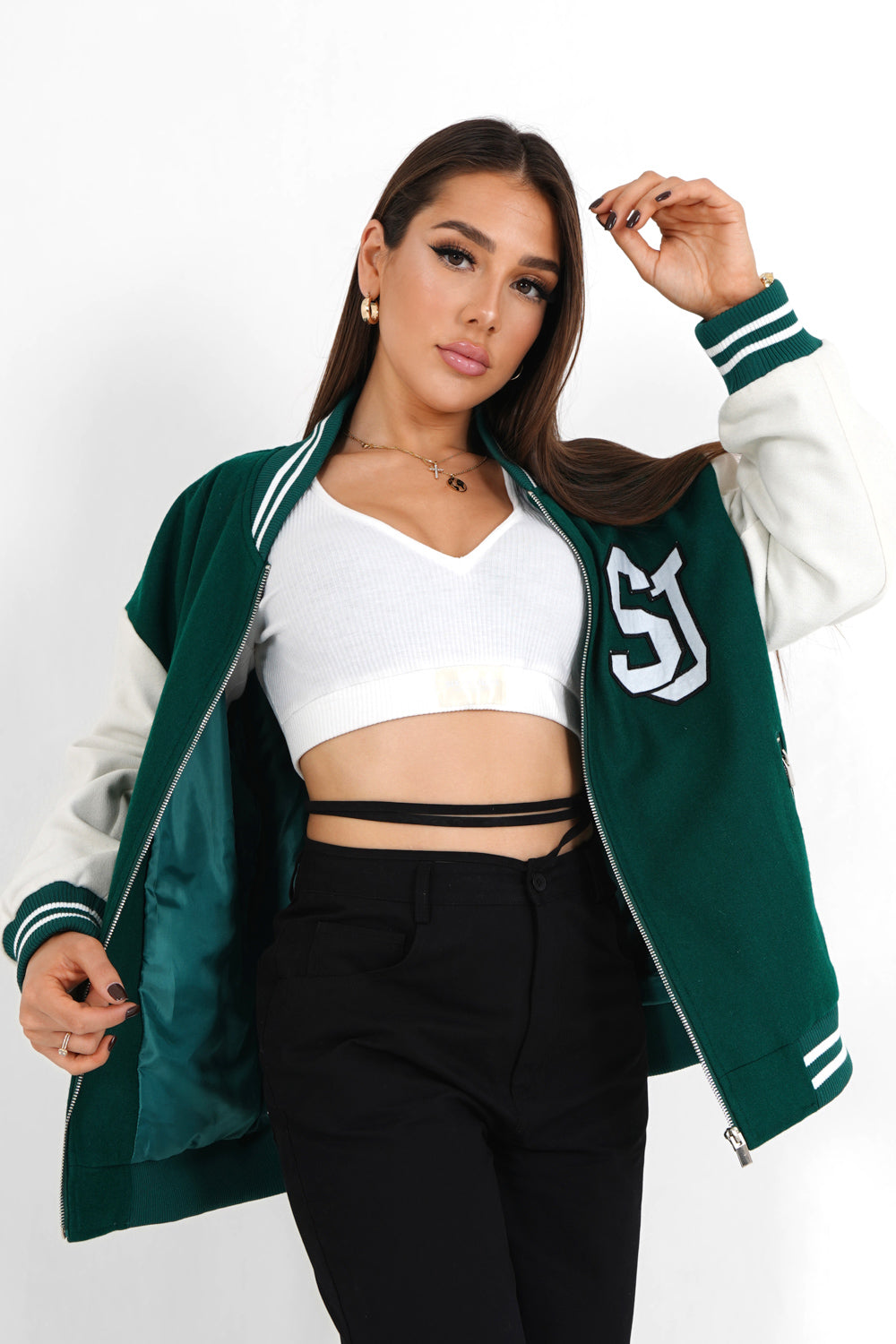 Sixth June - Veste teddy bicolore Vert foncé
