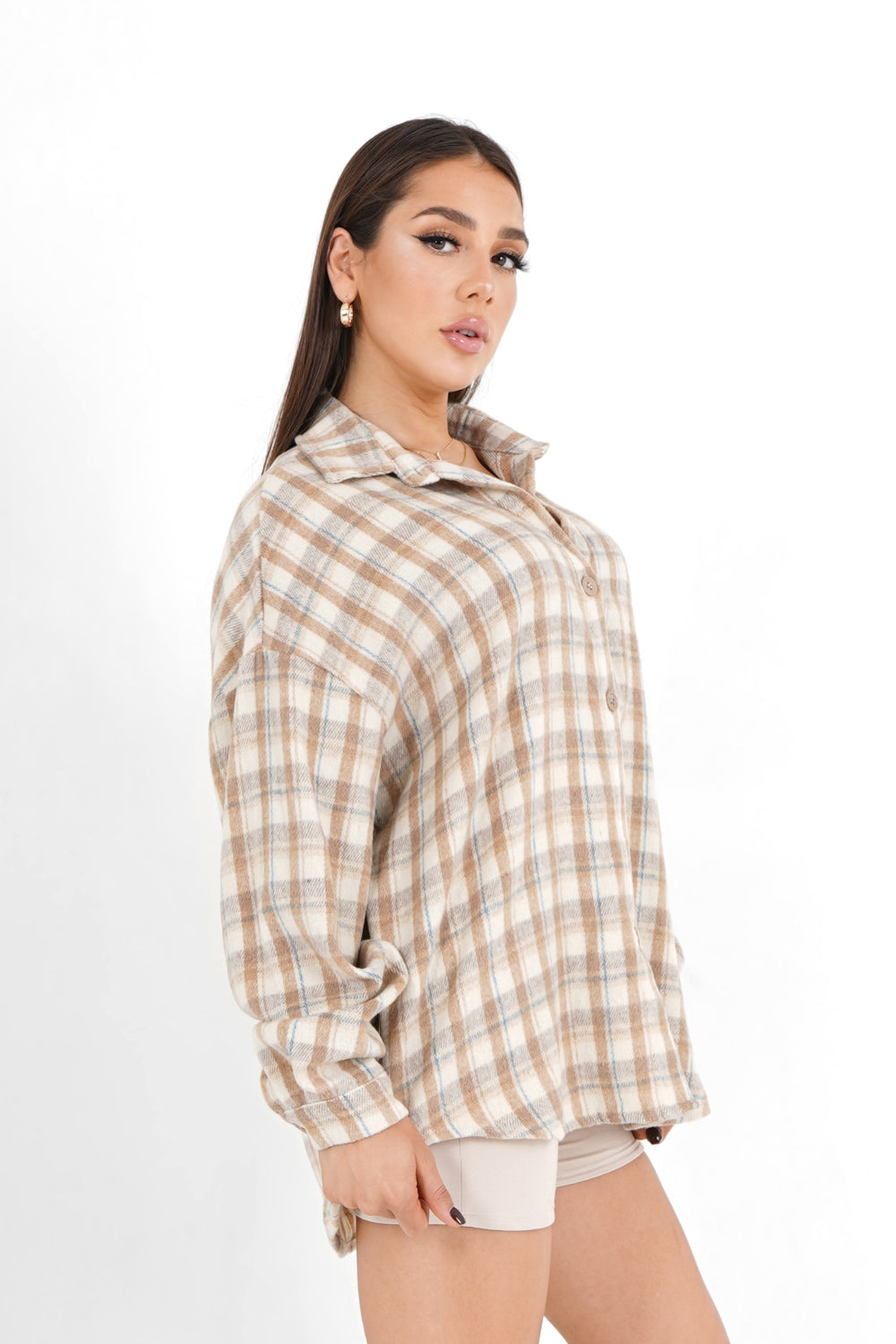 Sixth June - Chemise tartan patch bouclette Beige clair