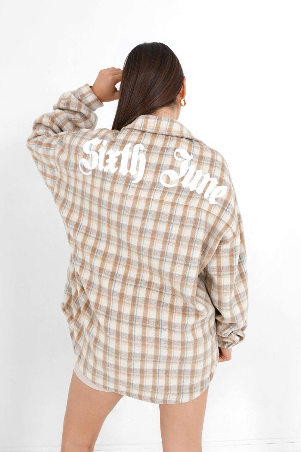 Sixth June - Chemise tartan patch bouclette Beige clair