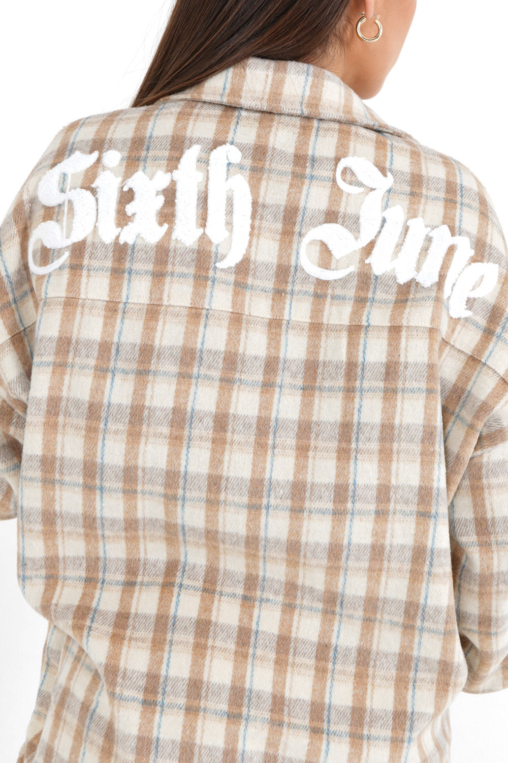 Sixth June - Chemise tartan patch bouclette Beige clair