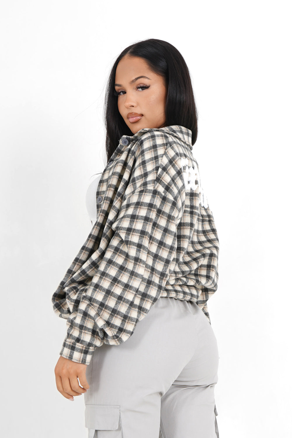 Sixth June - Chemise tartan patch bouclette Gris