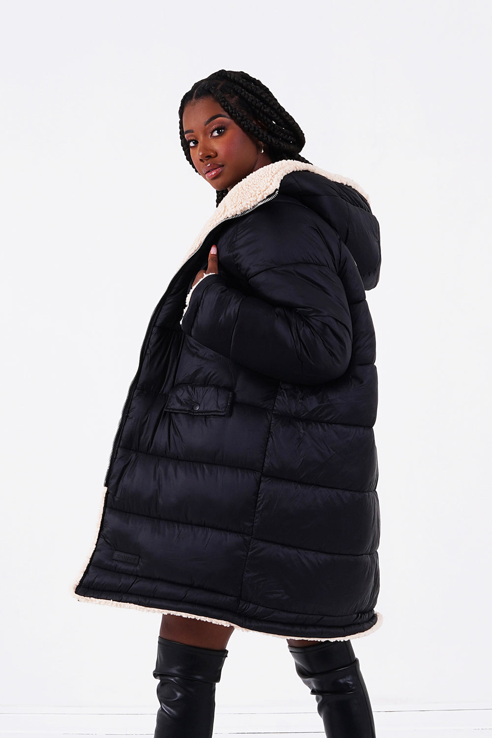 Sixth June - Doudoune longue réversible sherpa Beige