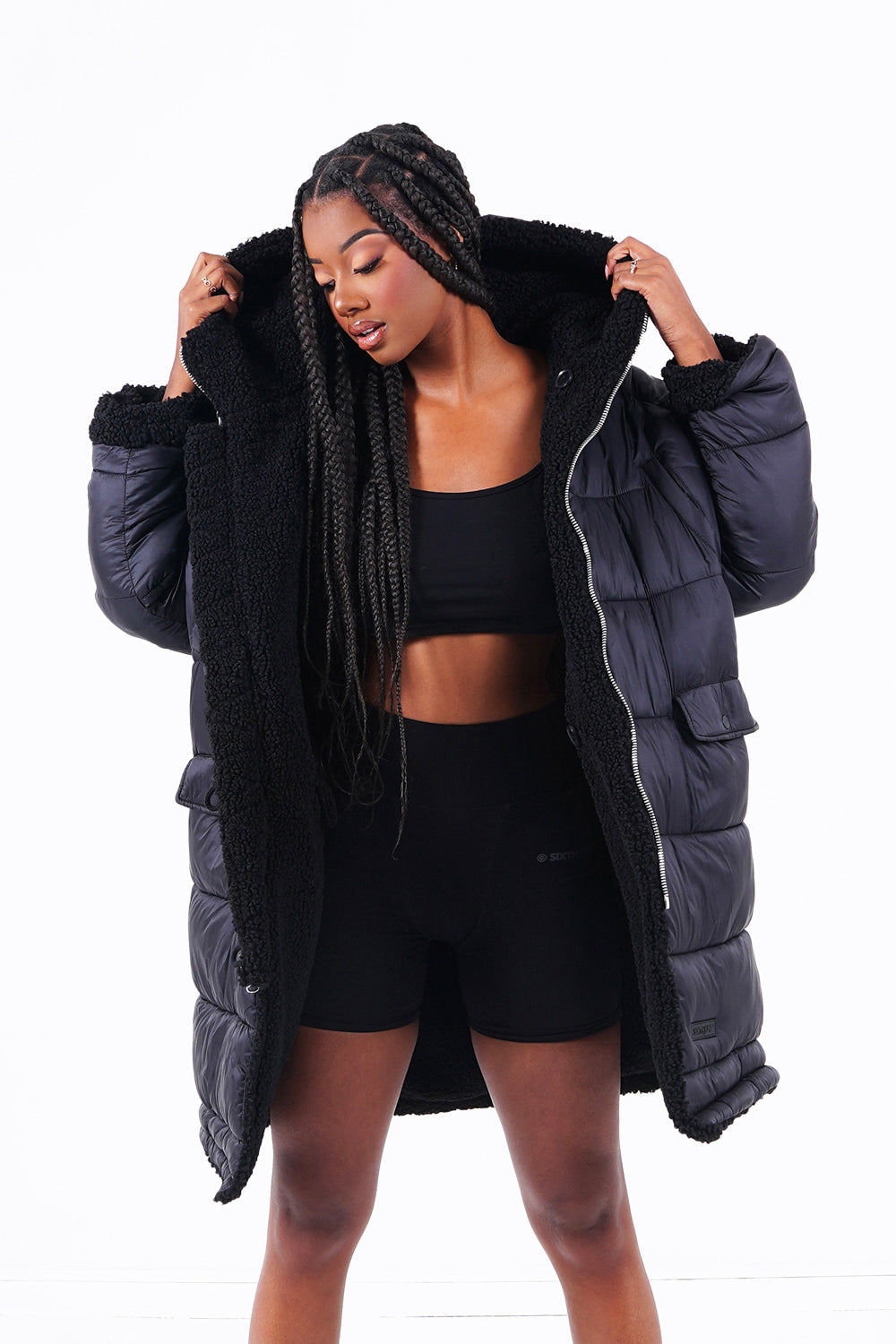 Sixth June - Doudoune longue réversible sherpa Noir