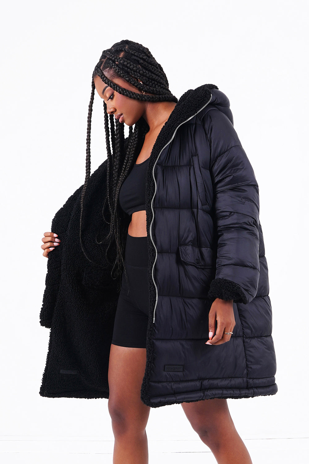 Sixth June - Doudoune longue réversible sherpa Noir