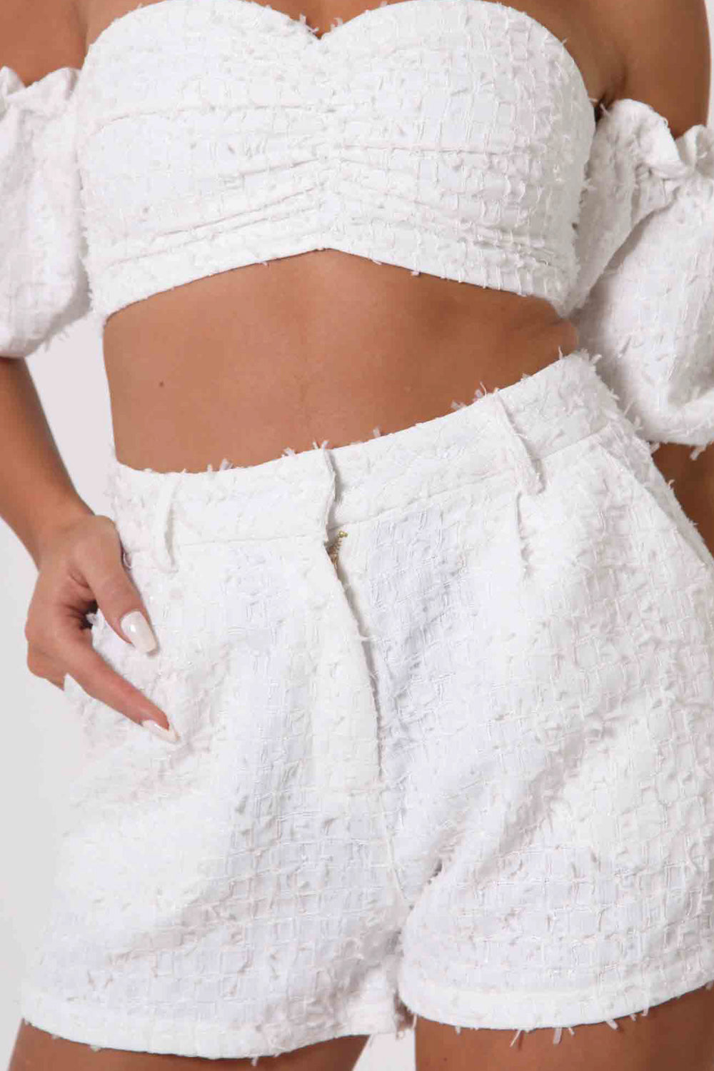 Sixth June - Ensemble top + short texturé blanc