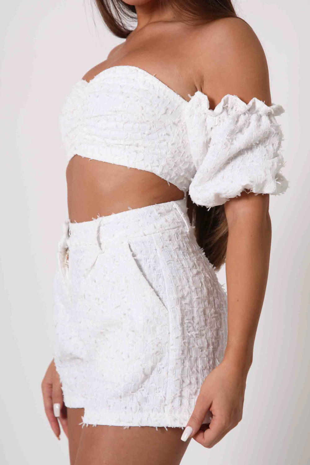 Sixth June - Ensemble top + short texturé blanc