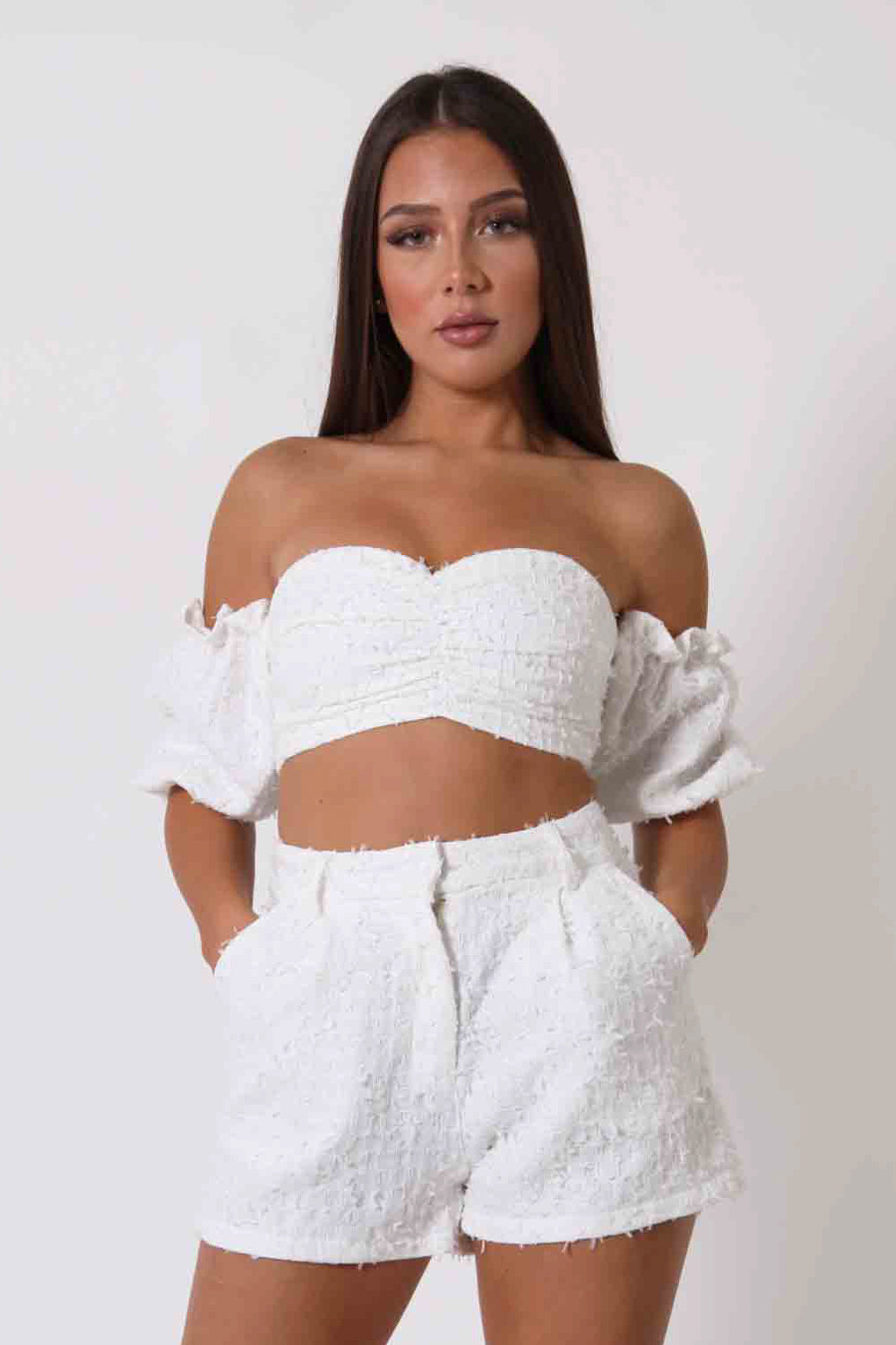 Sixth June - Ensemble top + short texturé blanc