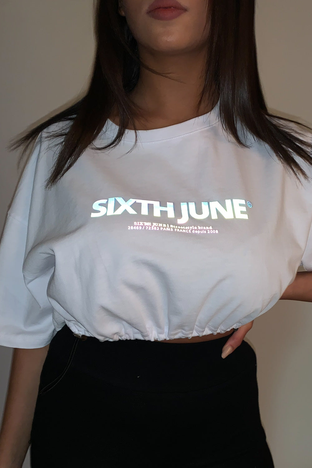 Sixth June - T-shirt irisé court cordons blanc