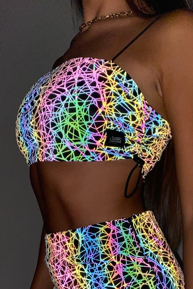 Reflective graph cropped bandeau top black