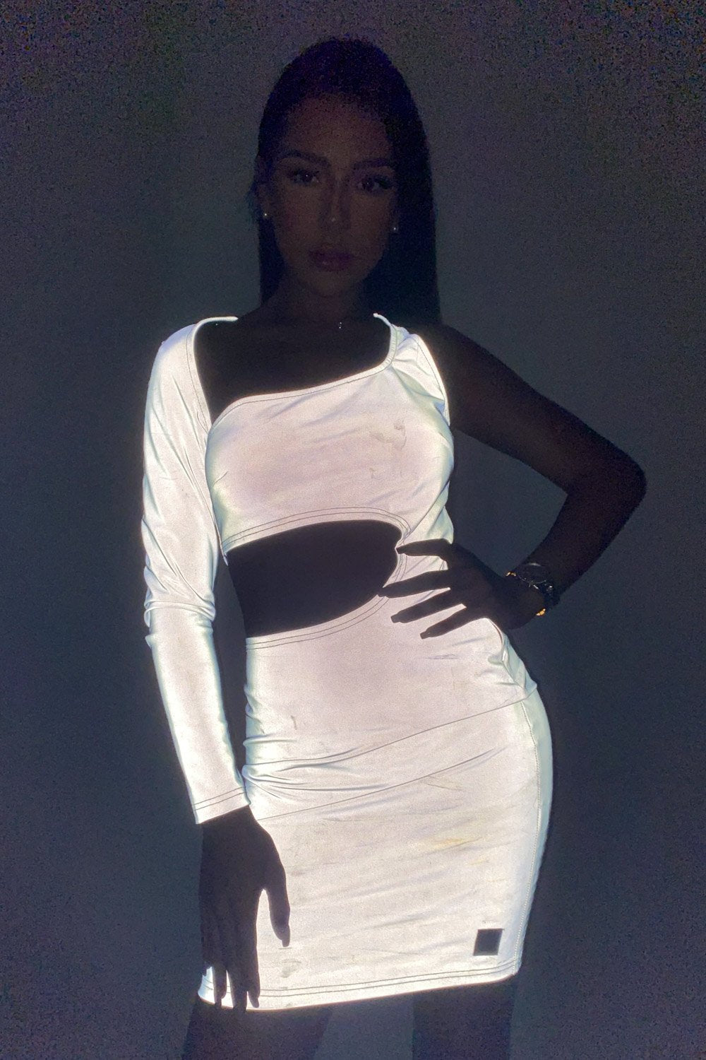 Reflective asymetric dress grey