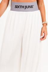 Sixth June - Pantalon large ceinture logo blanc