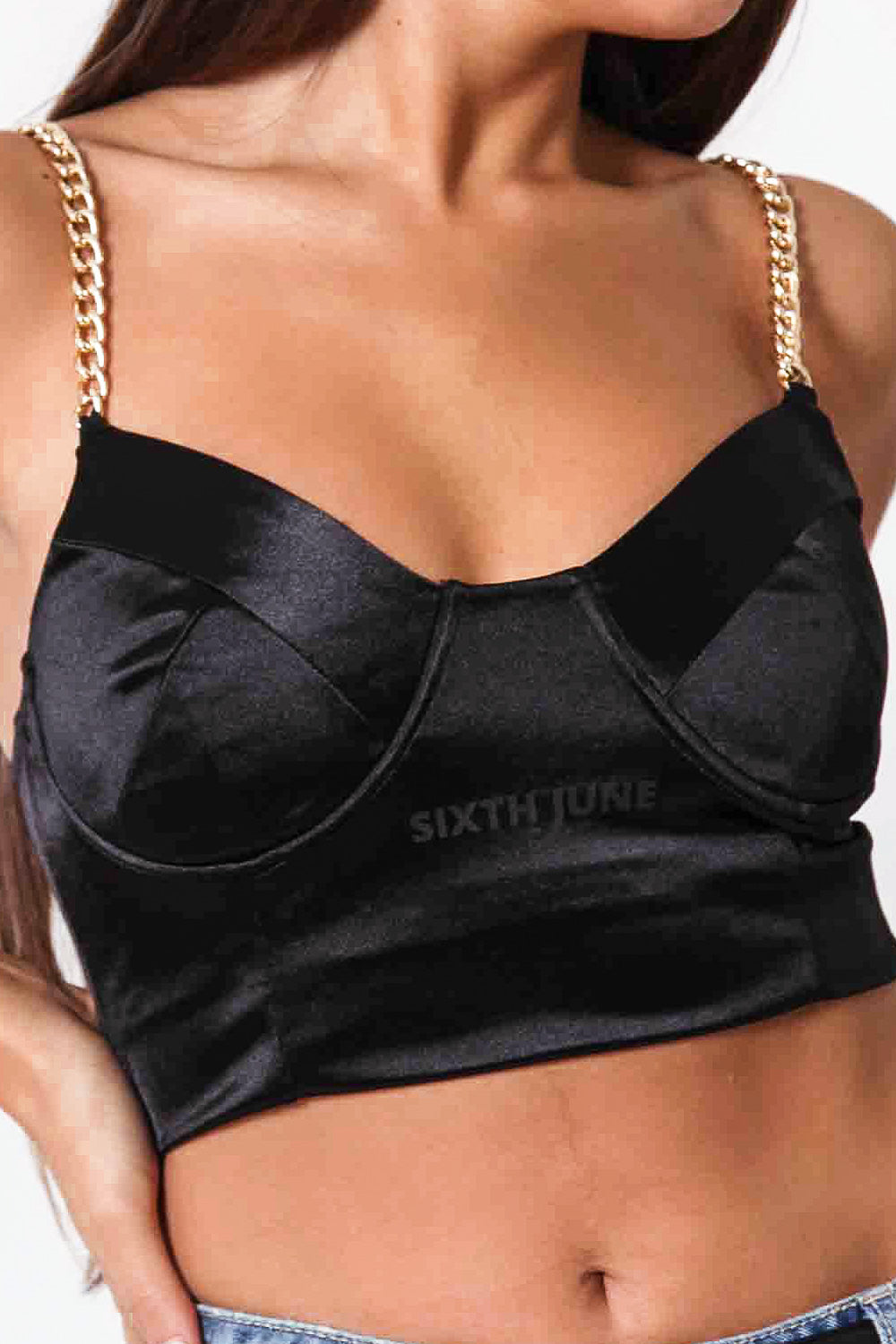 Sixth June - Top corset chaînes noir