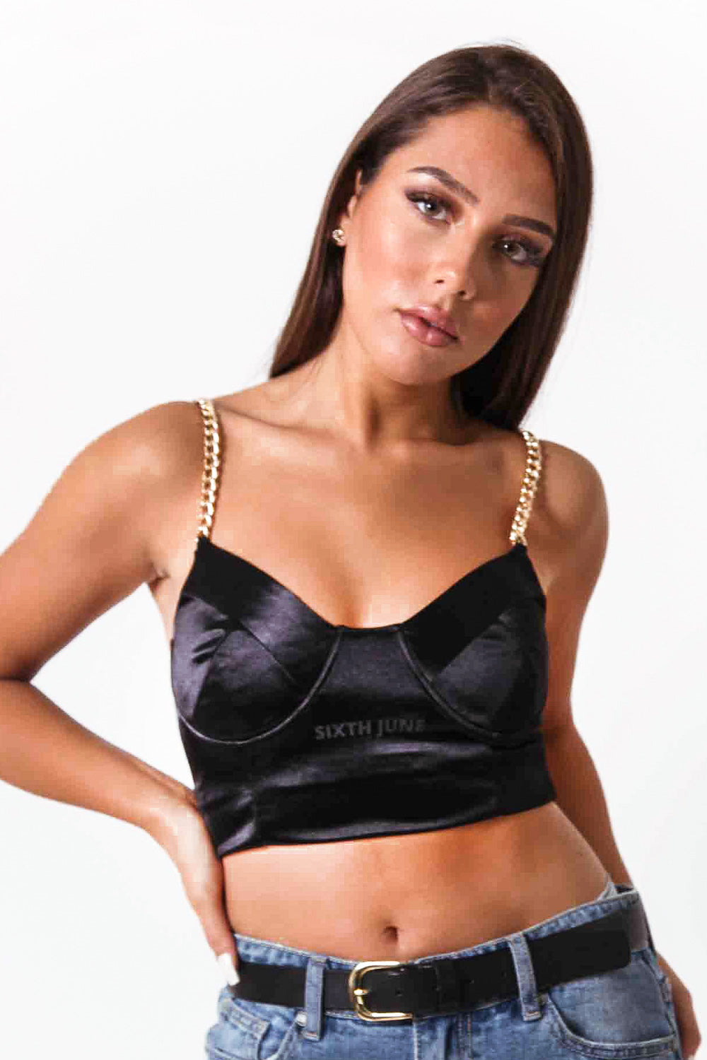Sixth June - Top corset chaînes noir