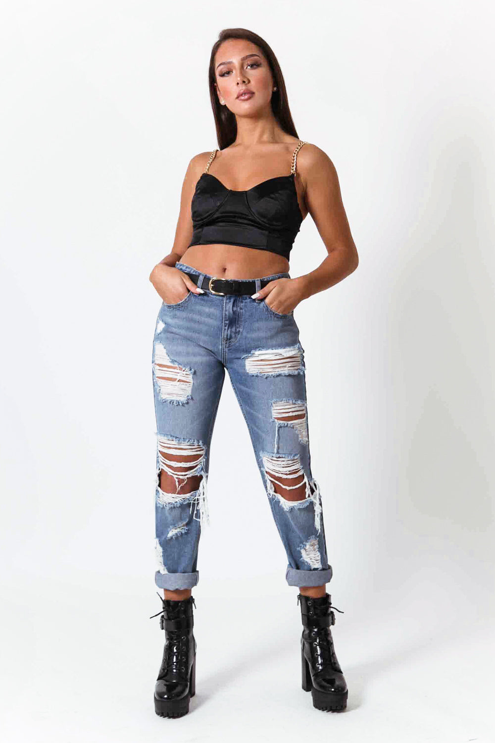 Sixth June - Top corset chaînes noir