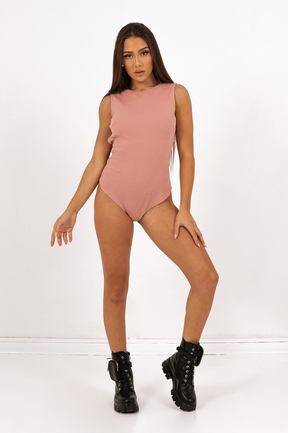 Ribbed backless body pink