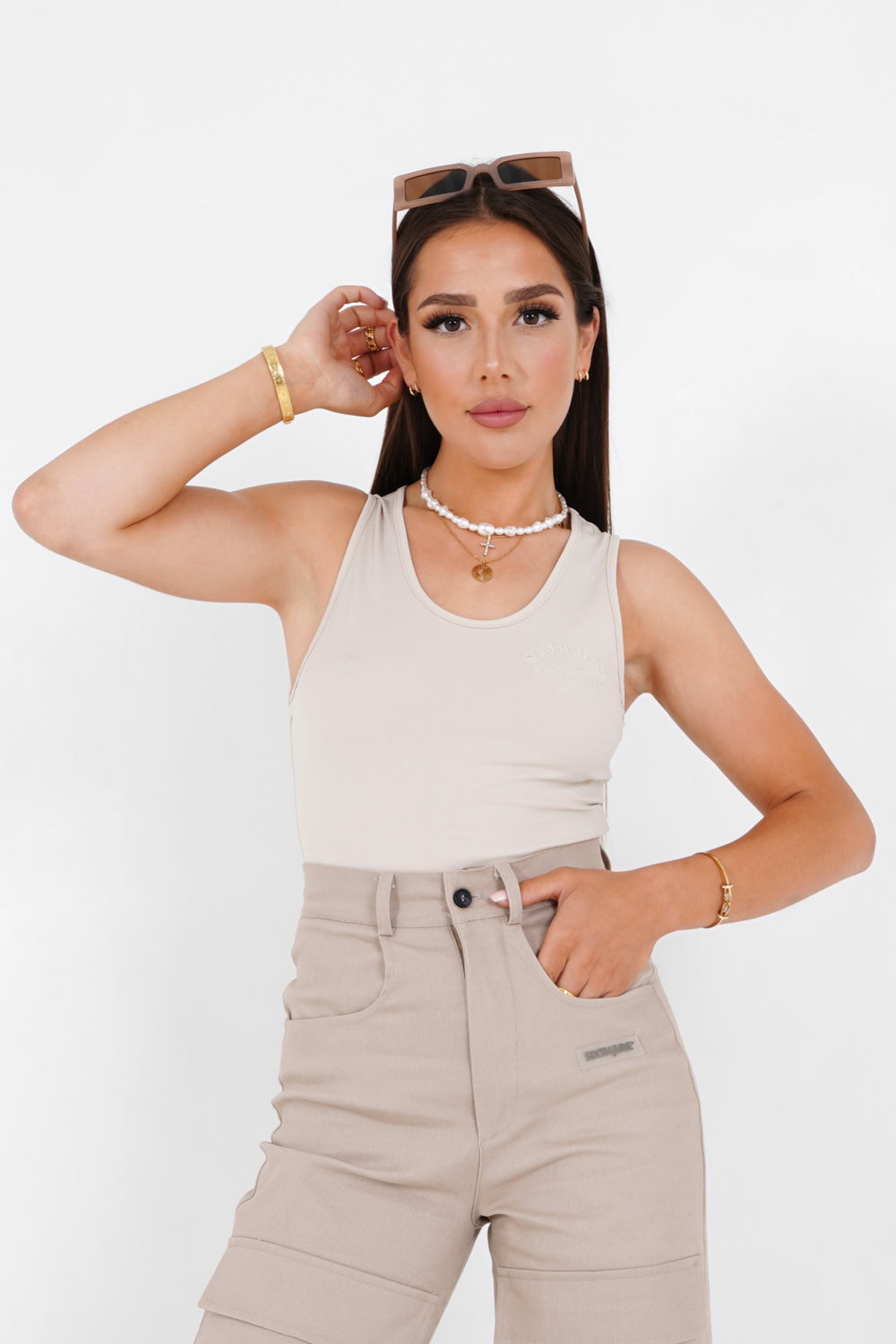 Sixth June - Body brodé large bretelles Beige