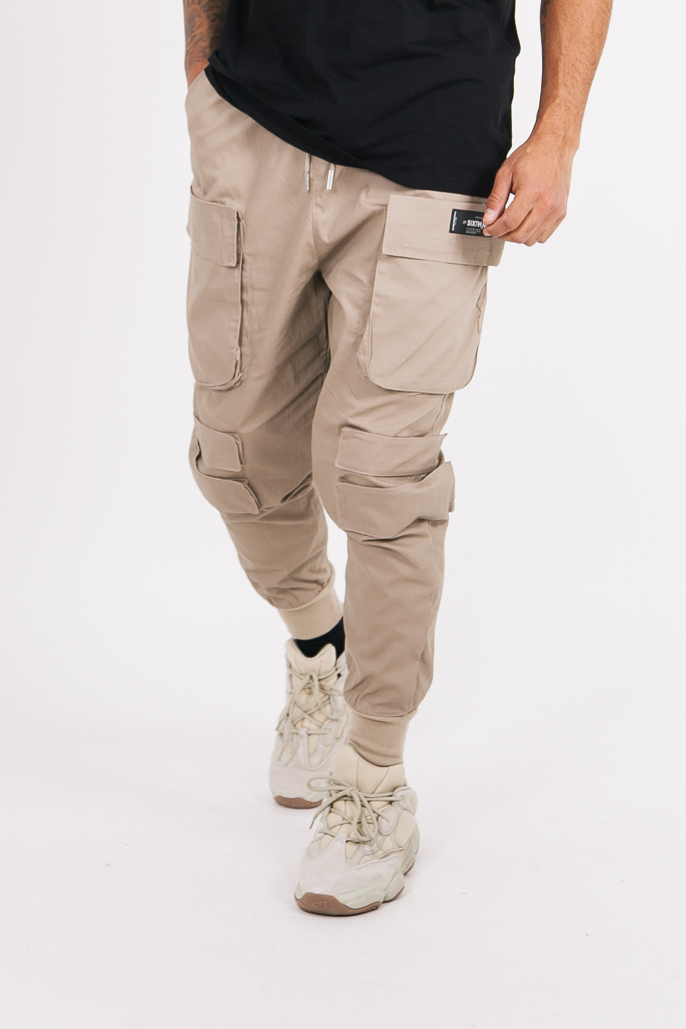 Sixth June - Pantalon cargo tactique poches beige foncé