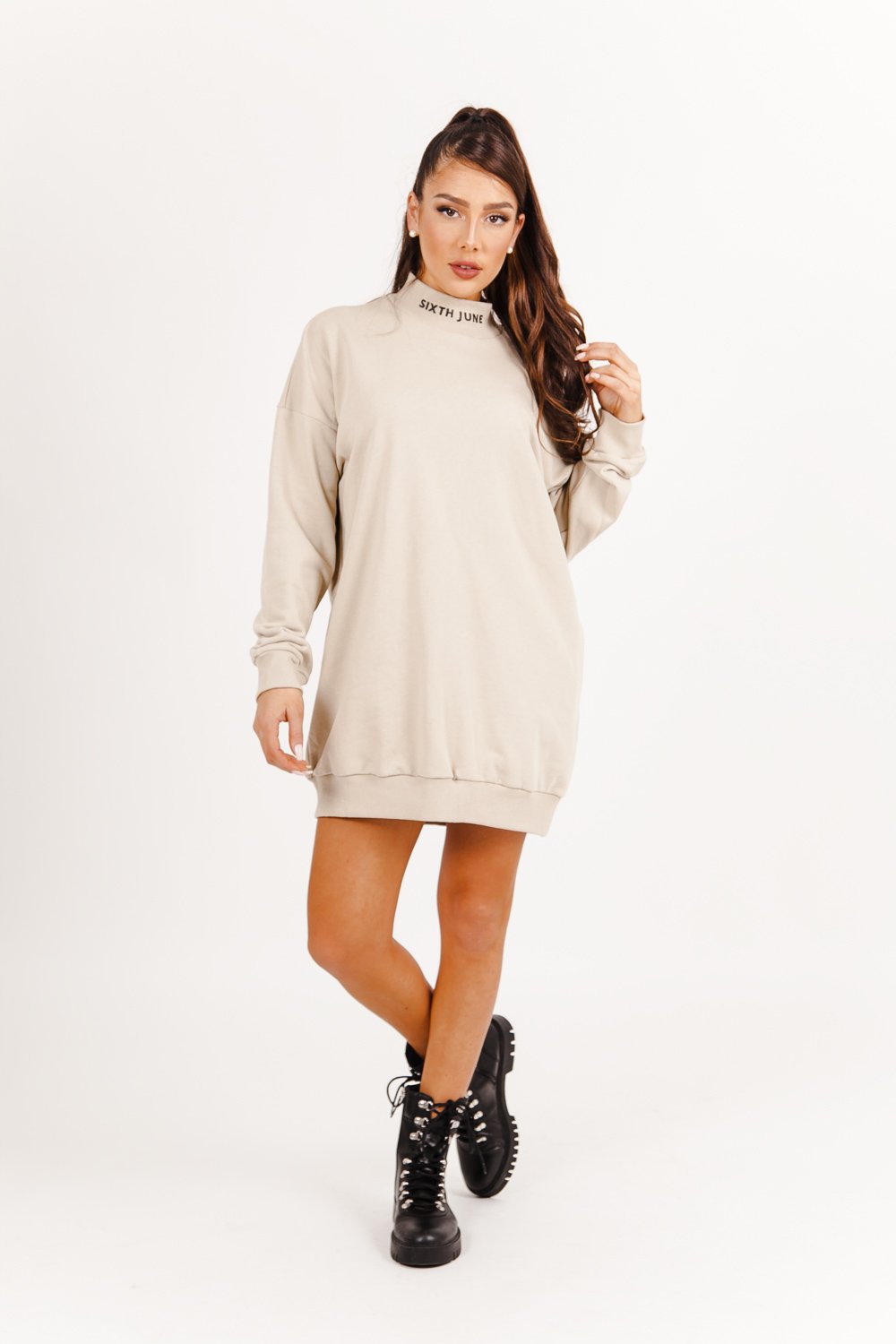 Sixth June - Robe sweat col côtelé Beige