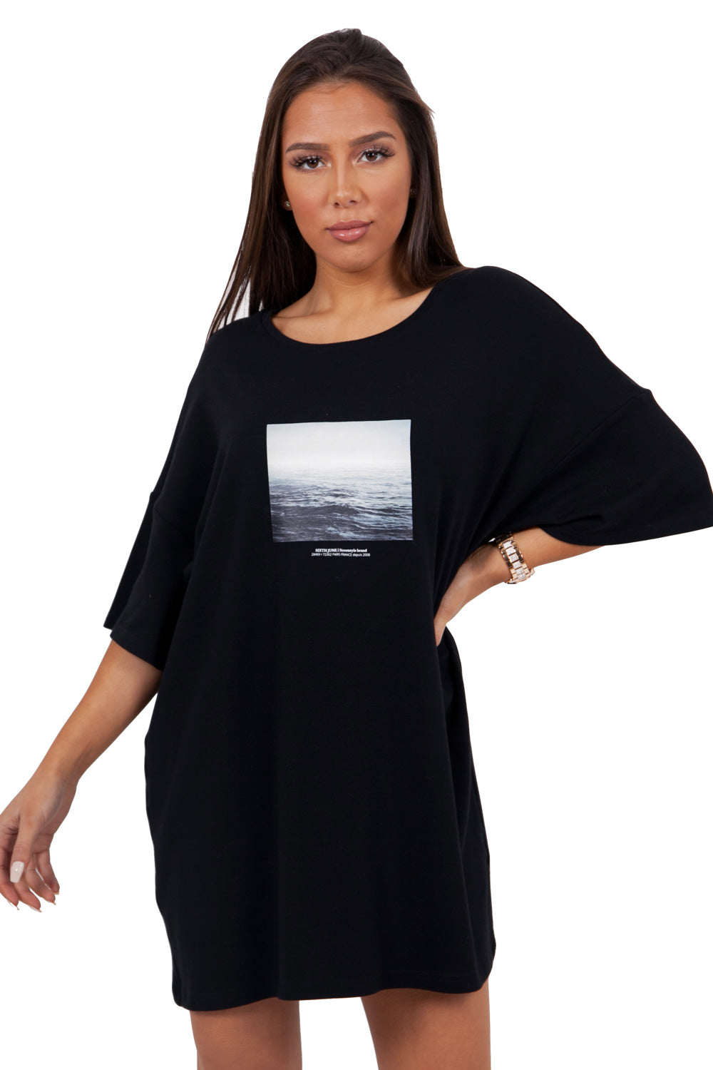 Sixth June - Robe t-shirt oversize imprimé océan noir