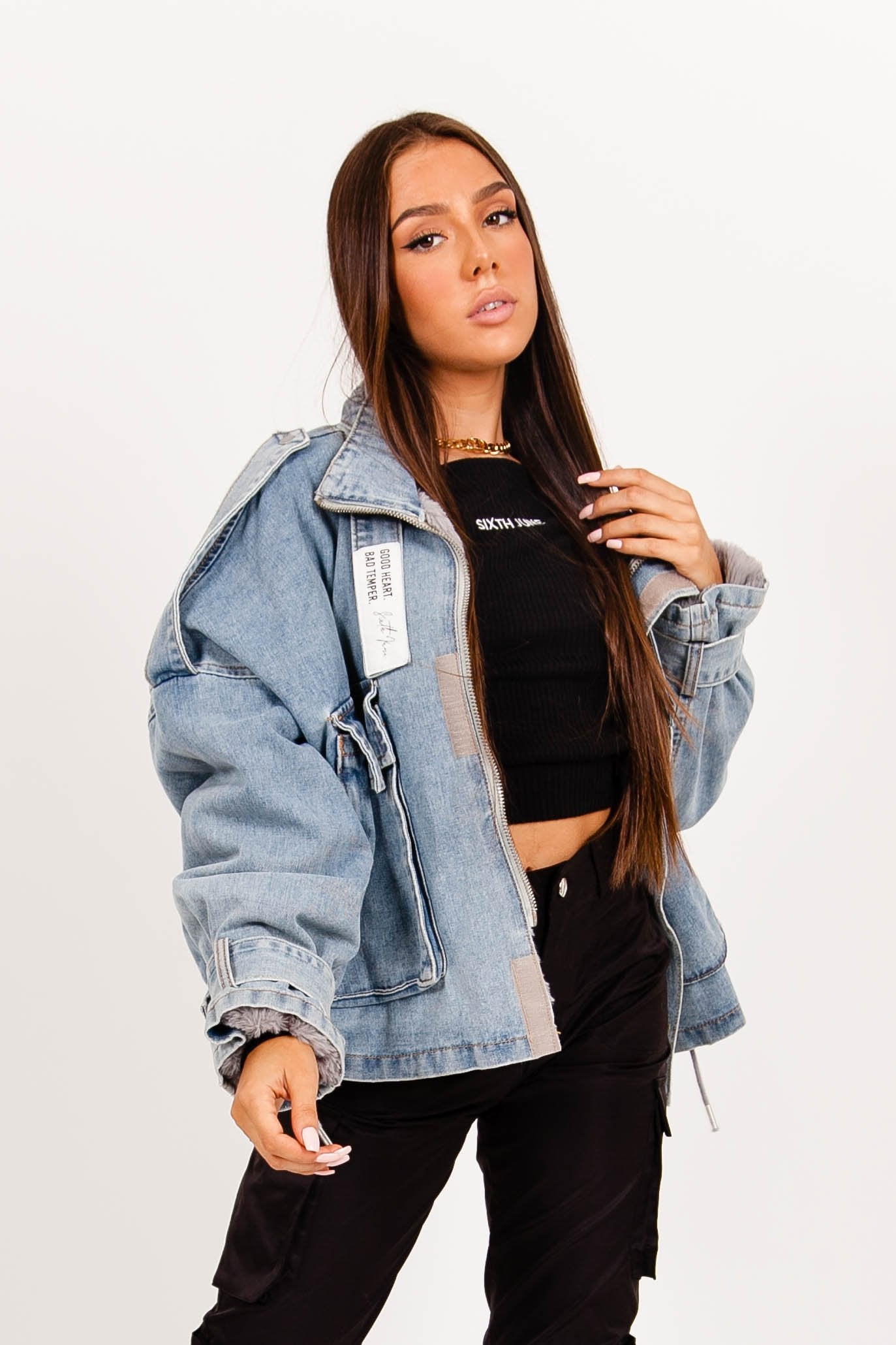 Sixth June - Veste denim cargo doublure bleu