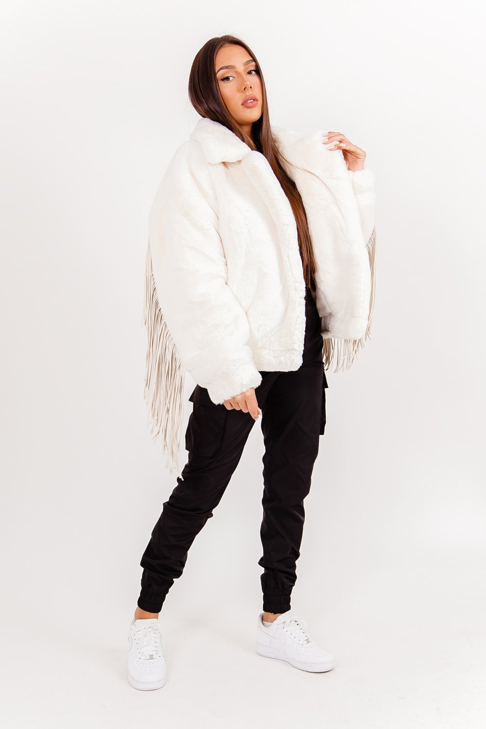 Sixth June - Veste fausse fourrure franges Blanc cassé