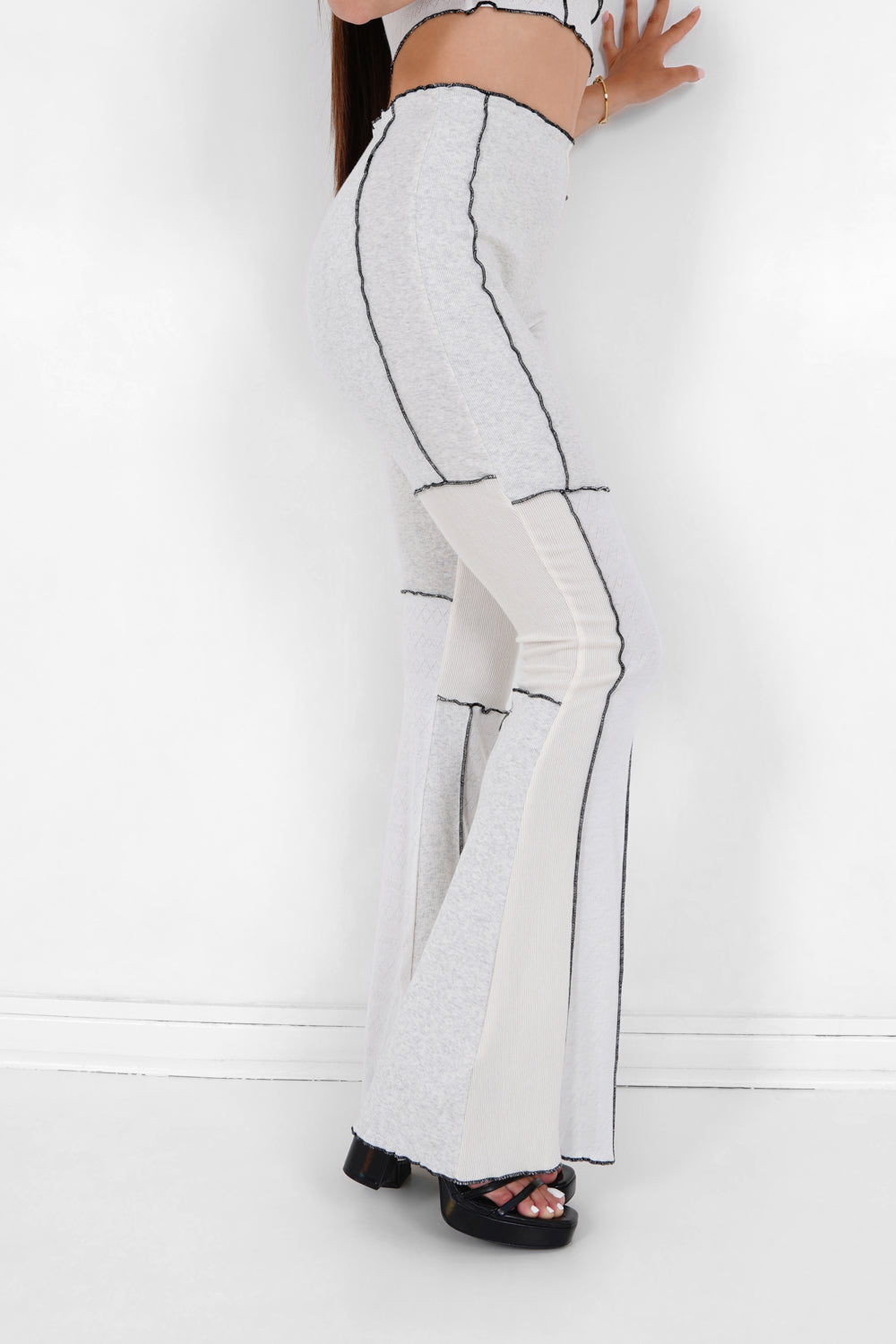 Sixth June - Pantalon flare multi tissus Blanc