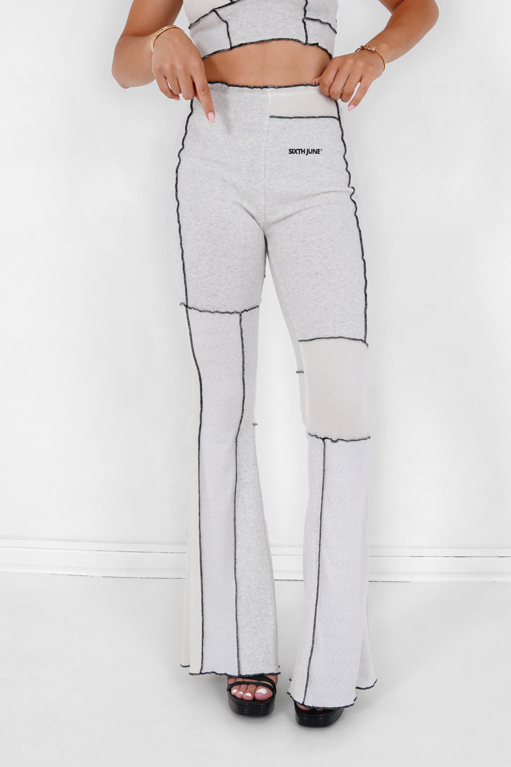 Sixth June - Pantalon flare multi tissus Blanc