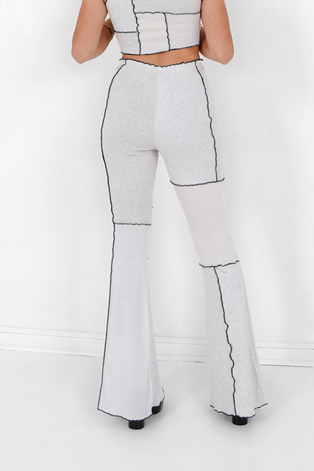 Sixth June - Pantalon flare multi tissus Blanc
