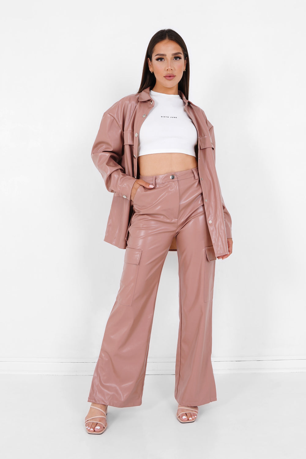 Sixth June - Pantalon simili cuir fentes Rose