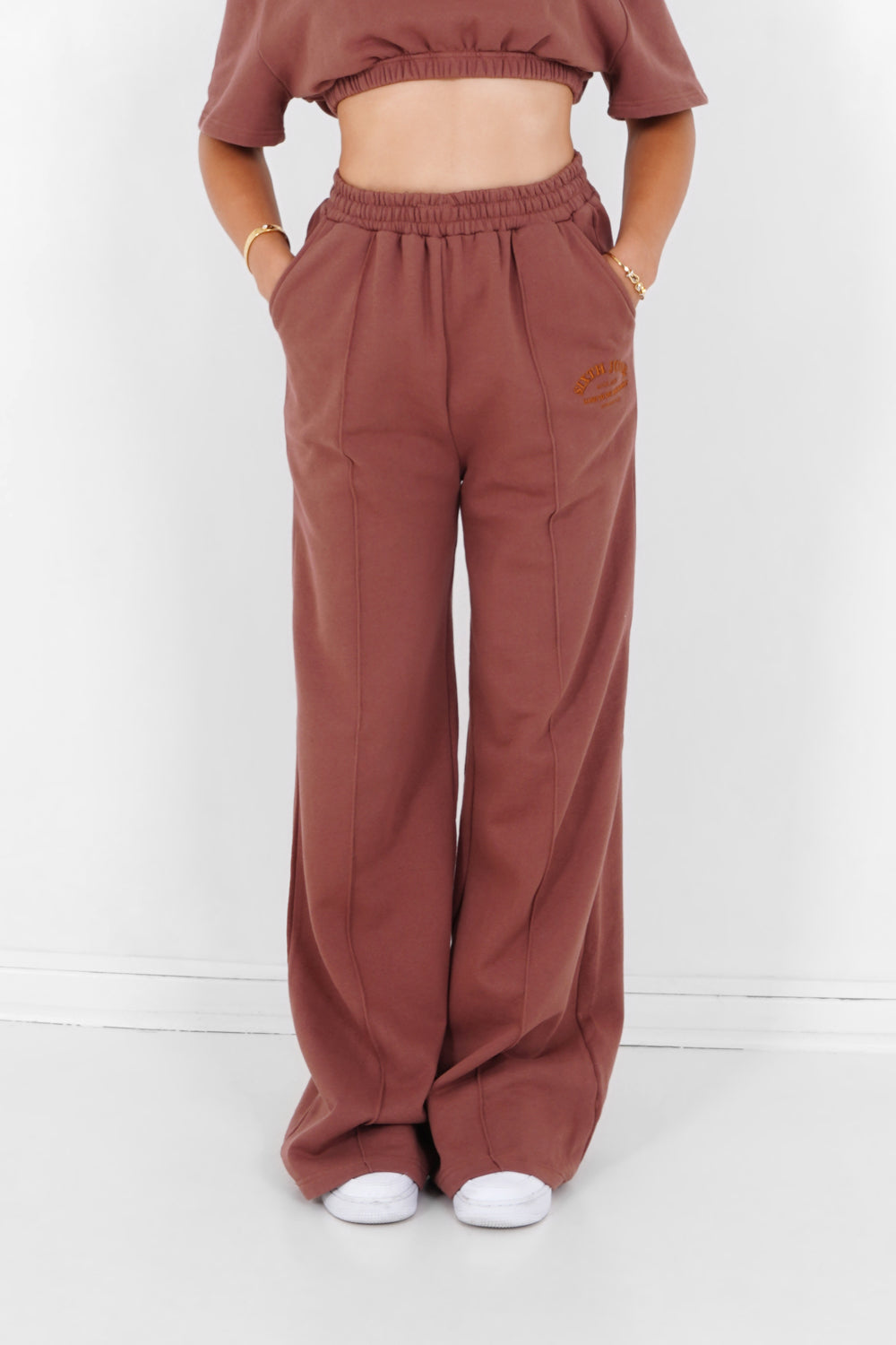 Sixth June - Jogging logo jambes larges Marron