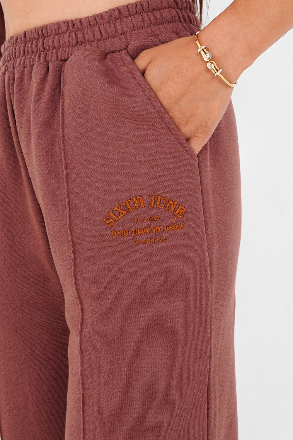 Sixth June - Jogging logo jambes larges Marron