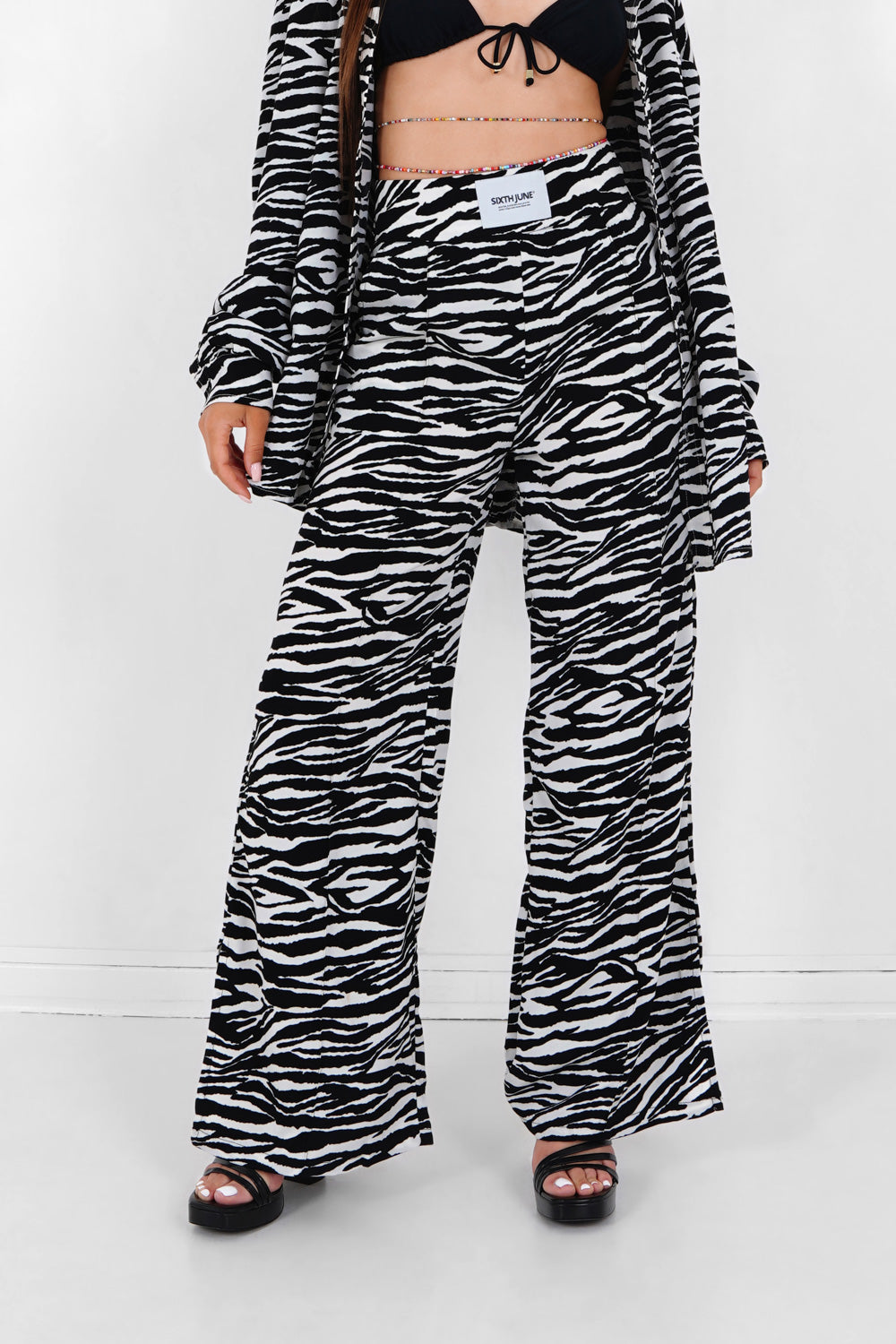 Sixth June - Pantalon large fluide zébré Noir