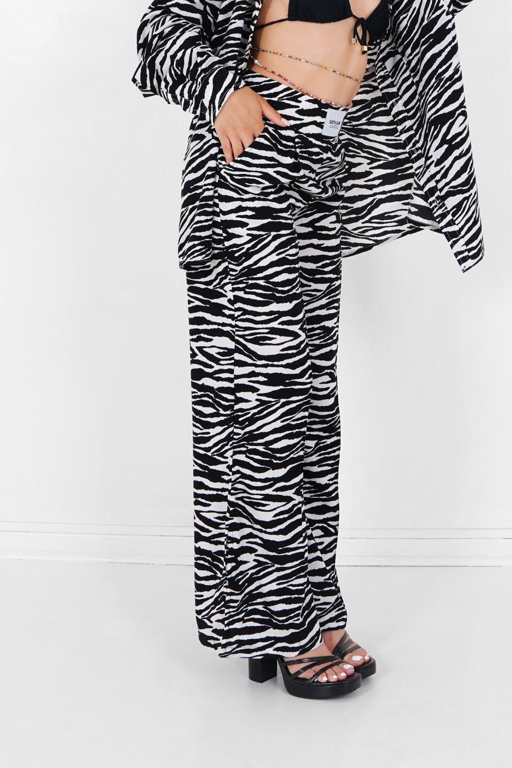 Sixth June - Pantalon large fluide zébré Noir