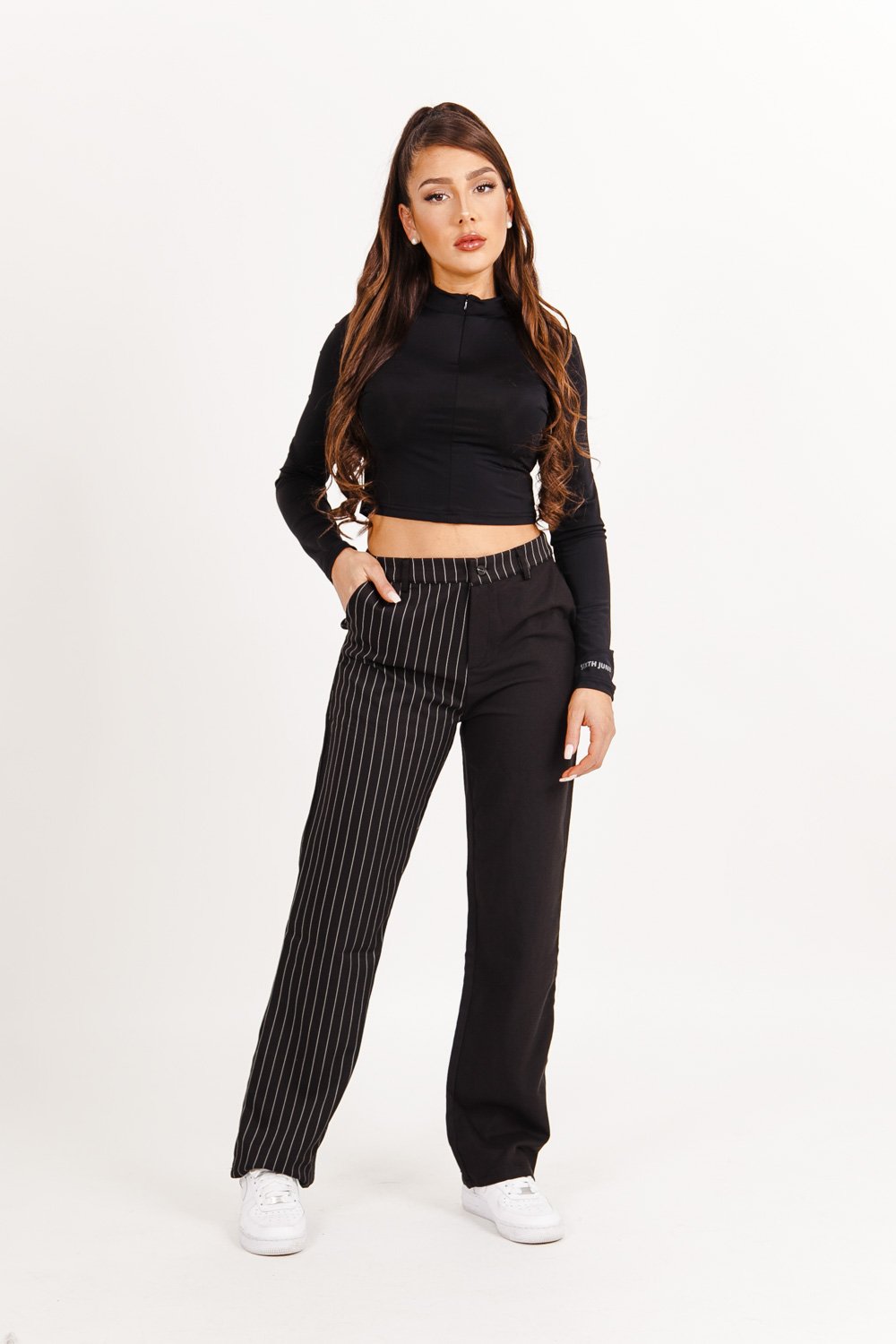 Sixth June - Pantalon large rayures uni Noir