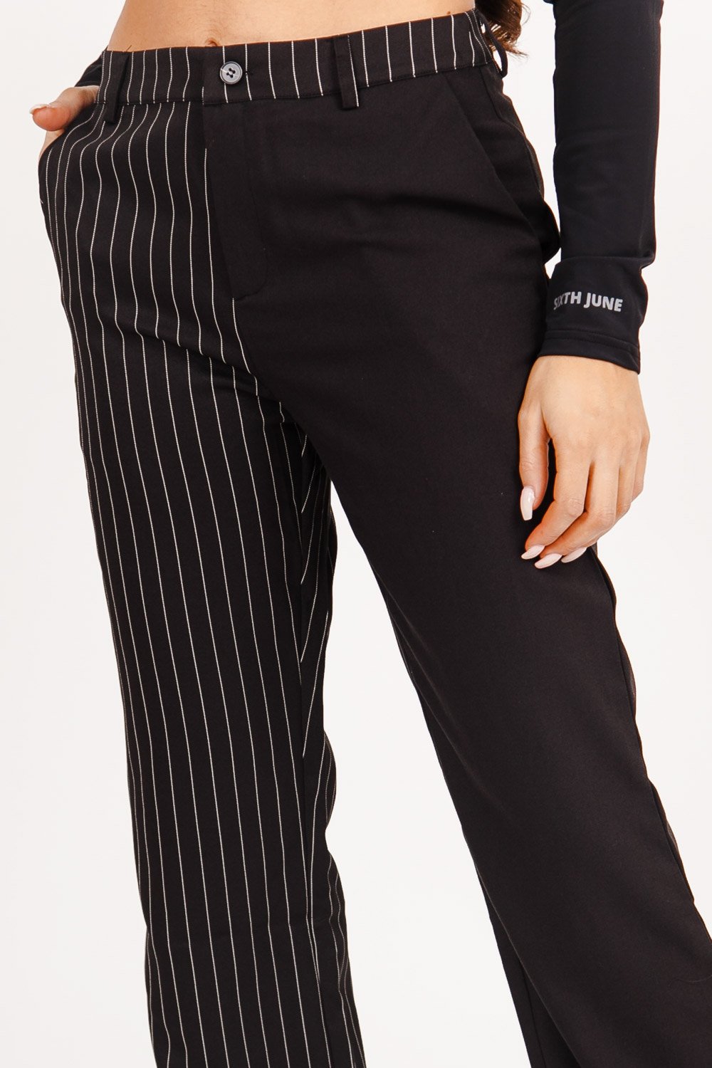 Sixth June - Pantalon large rayures uni Noir