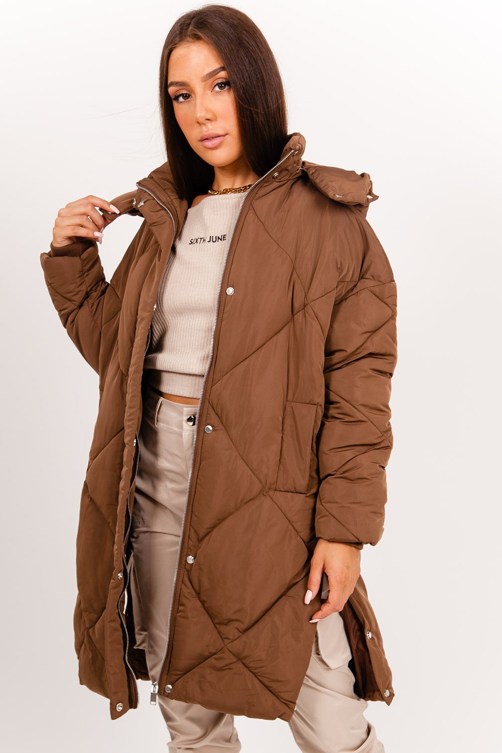 Sixth June - Doudoune longue matelassé marron