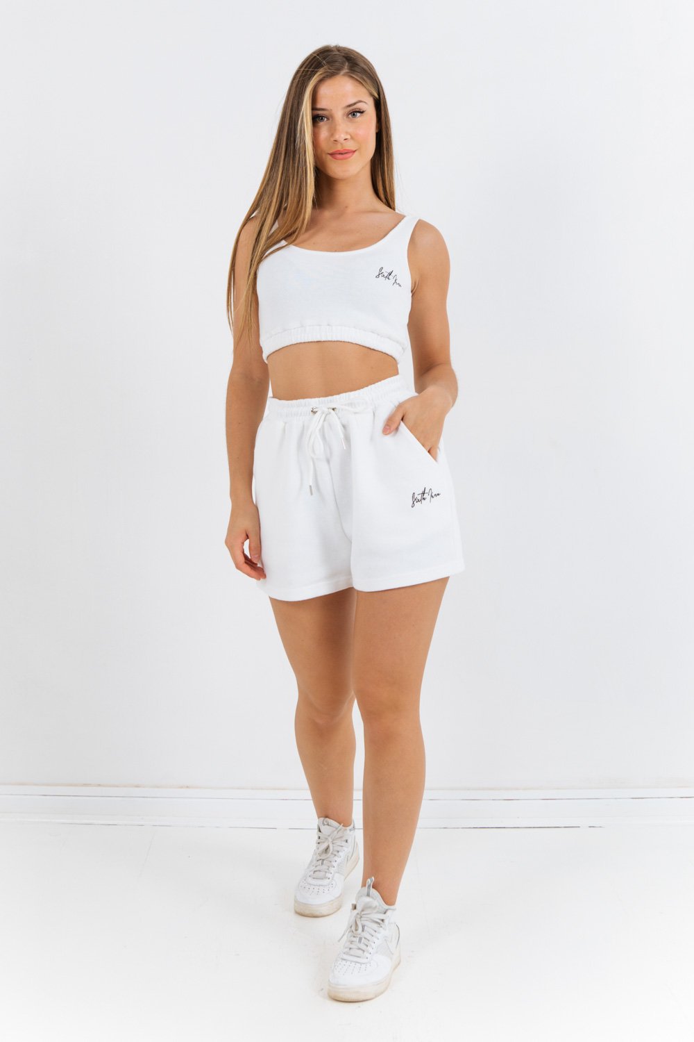 Short court signature molletonné Blanc