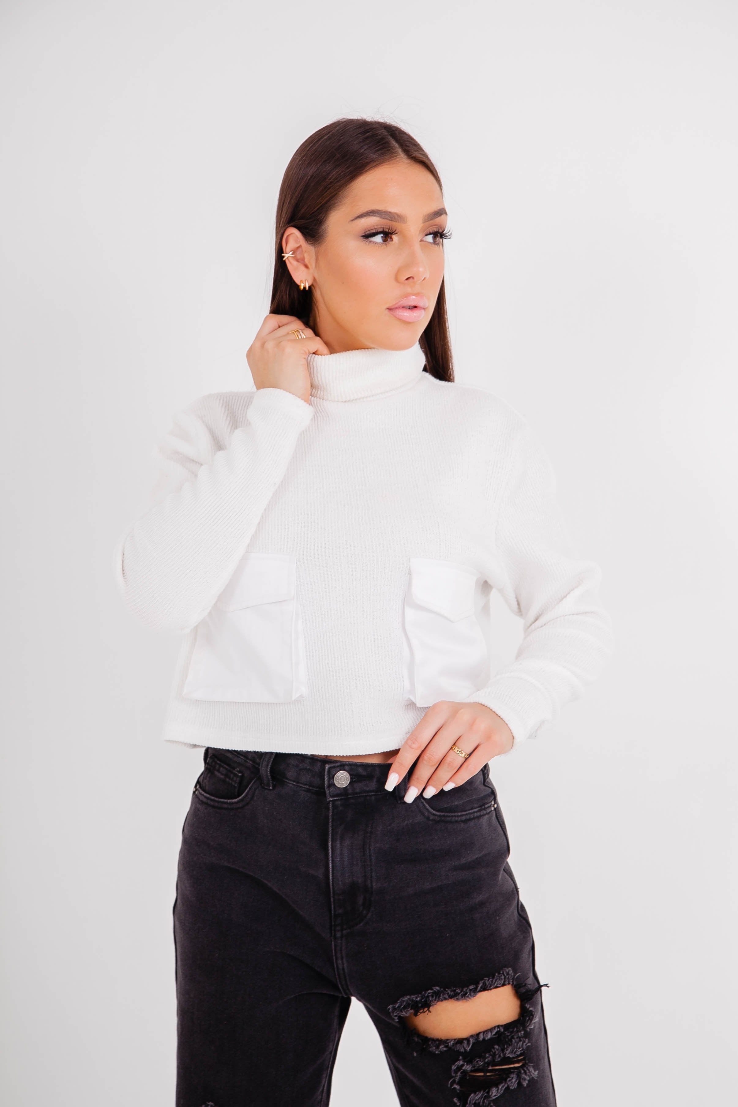 Sixth June - Pull maille court utilitaire blanc