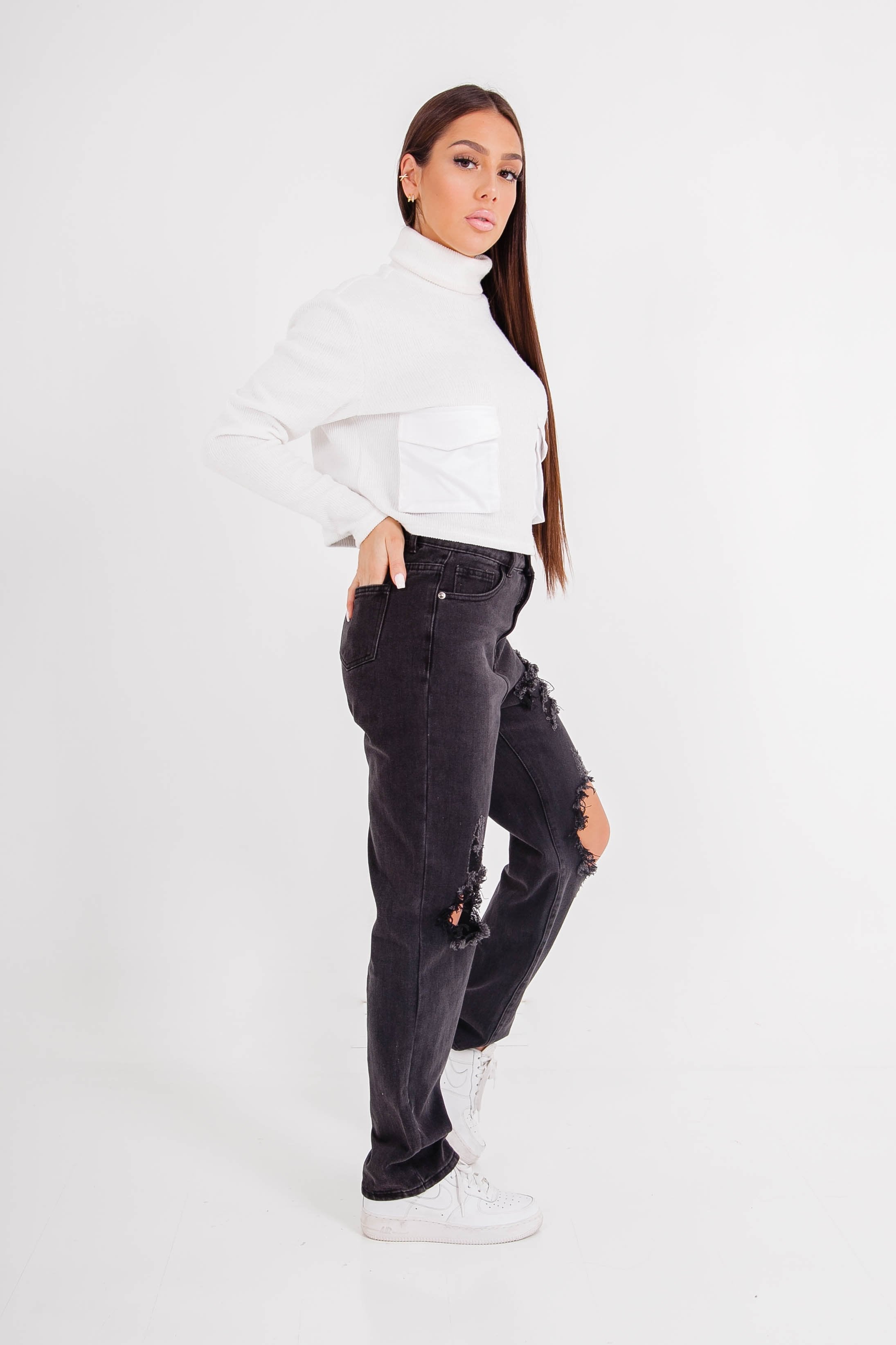 Sixth June - Pull maille court utilitaire blanc