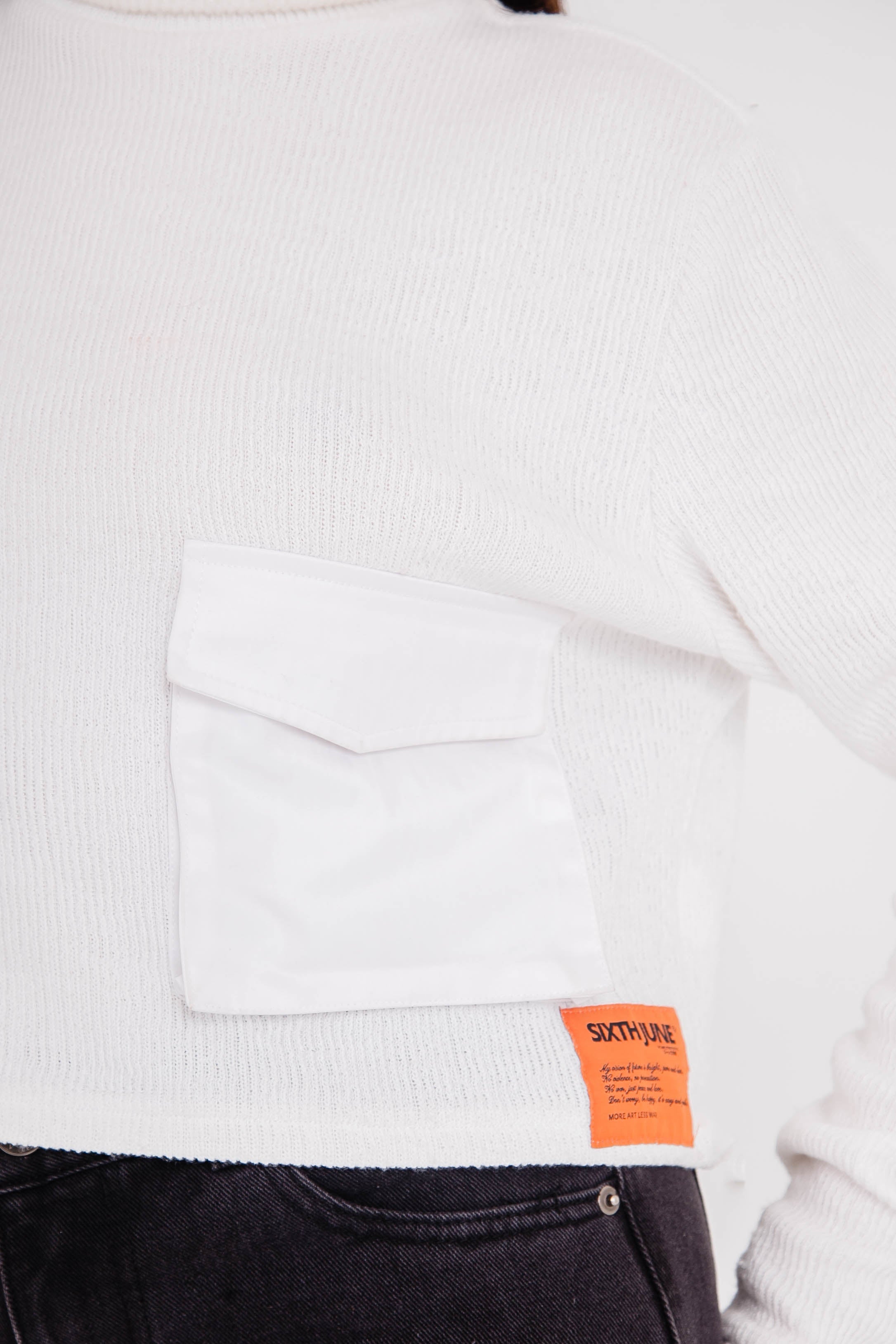 Sixth June - Pull maille court utilitaire blanc