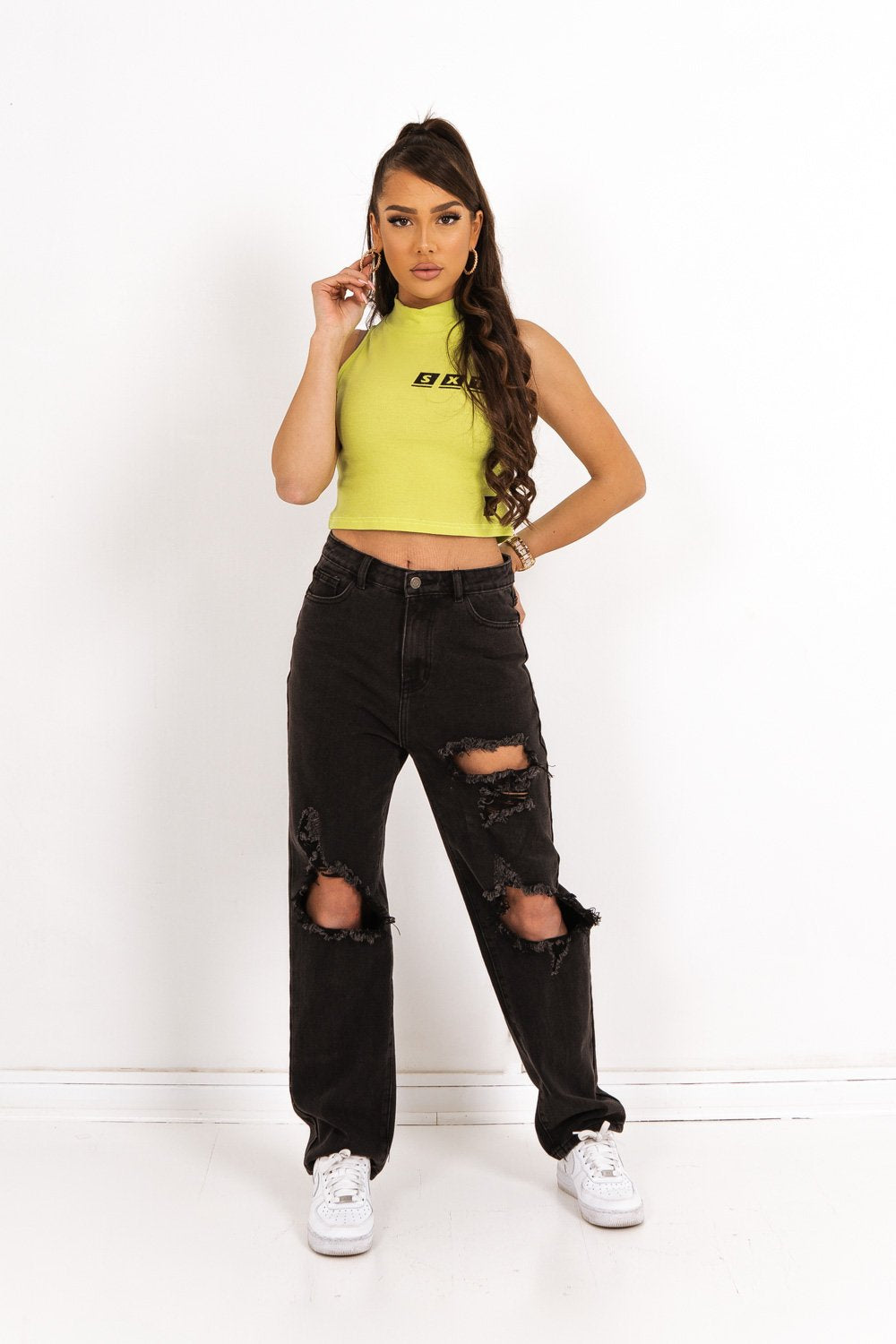 Top col montant SXT vert fluo