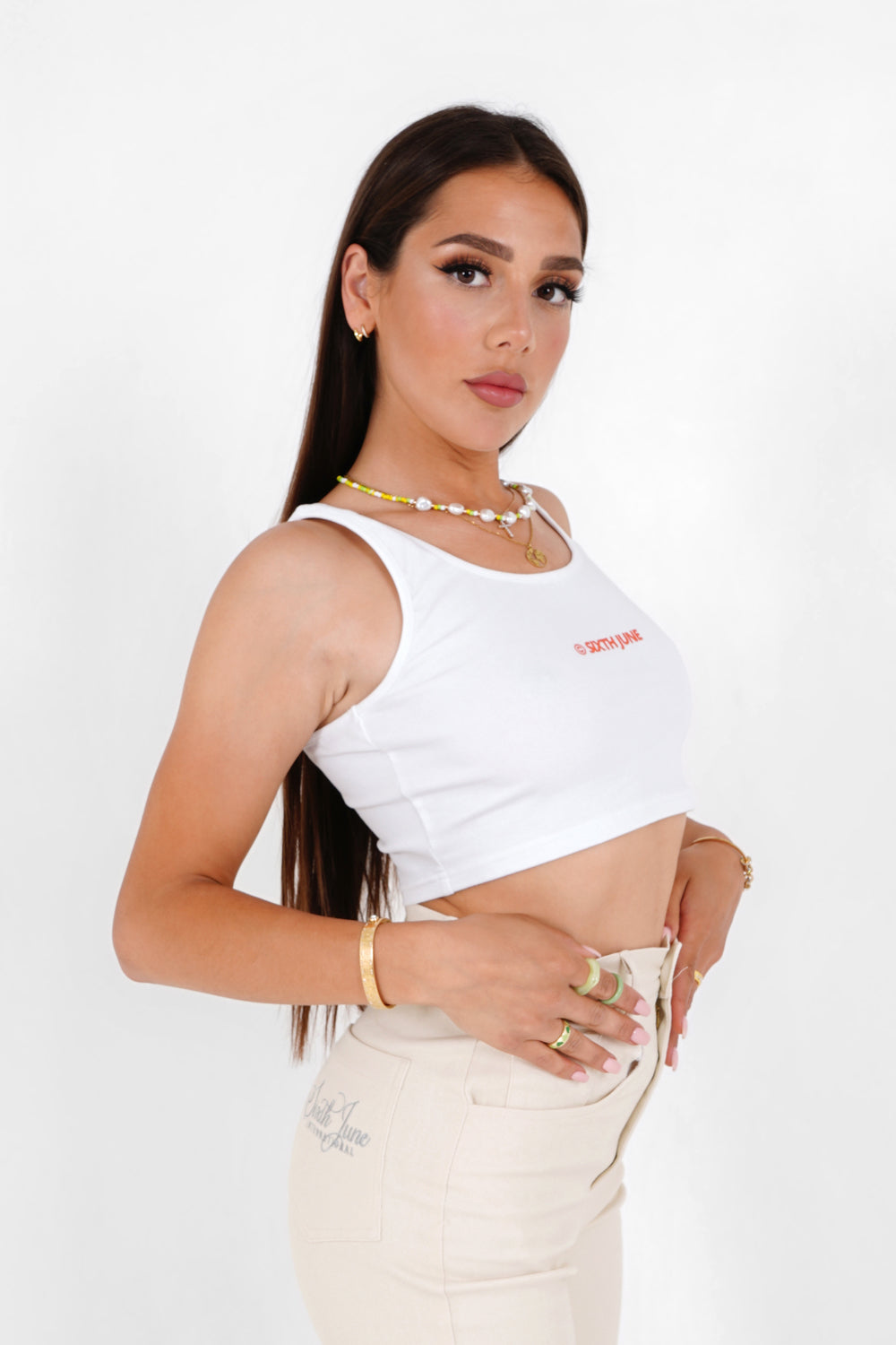 Sixth June - Top court logo imprimé Blanc