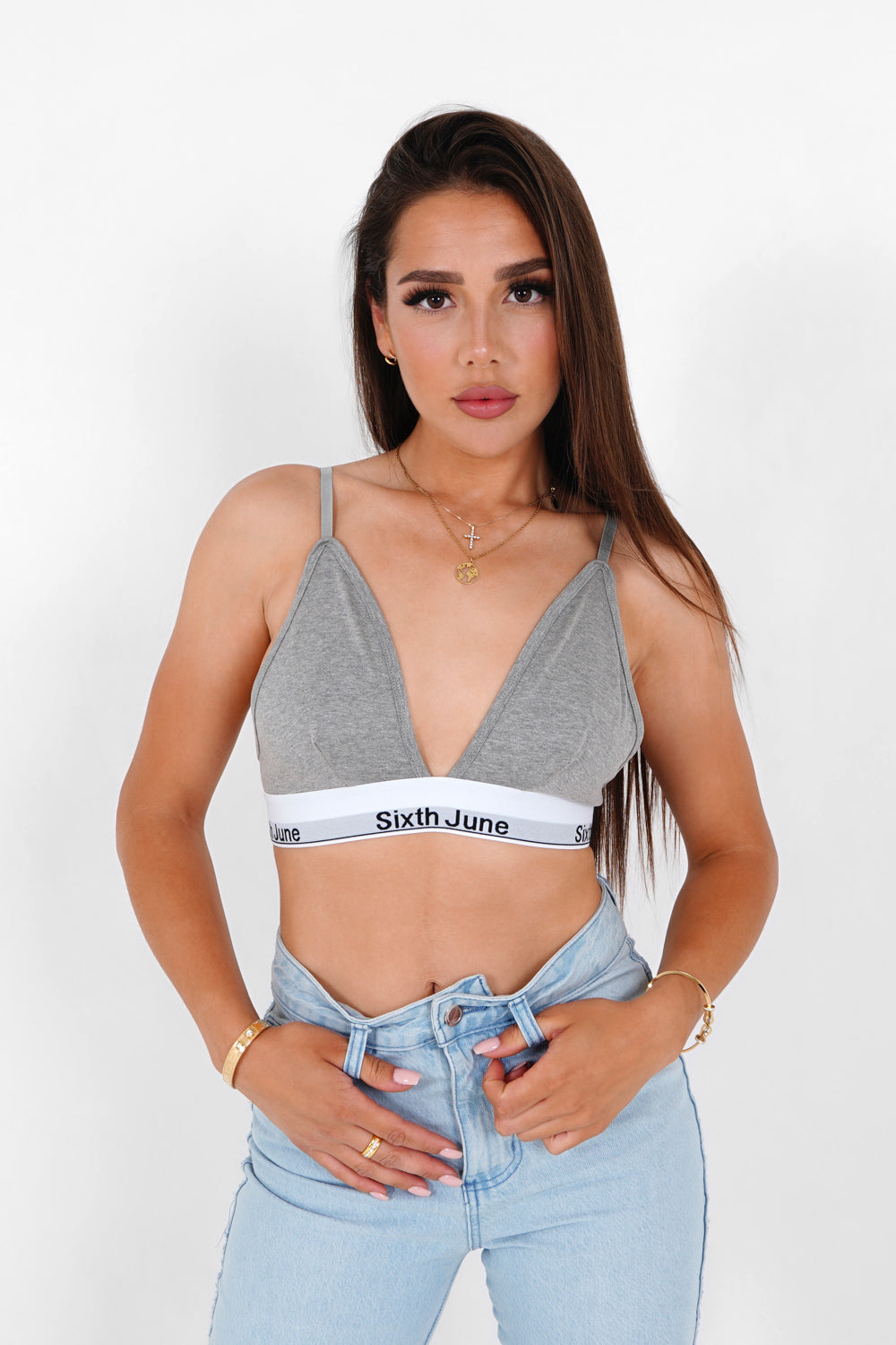 Sixth June - Brassière bretelles fines bande gris