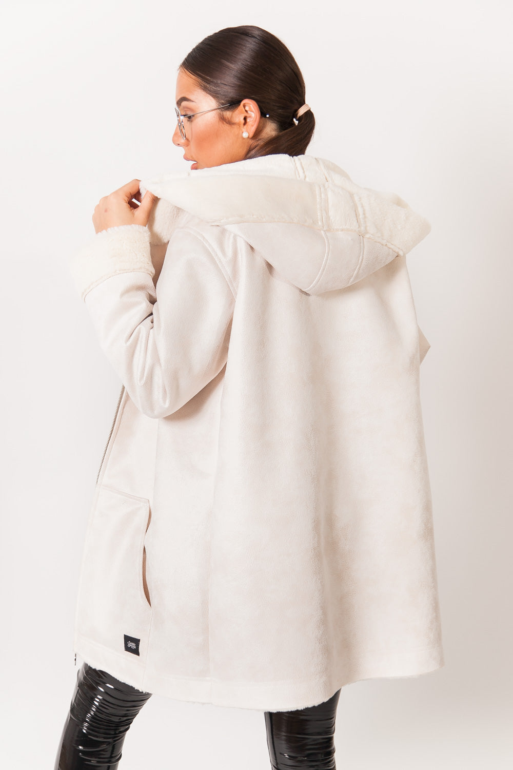 Sixth June - Veste longue doublée simili cuir mouton blanc