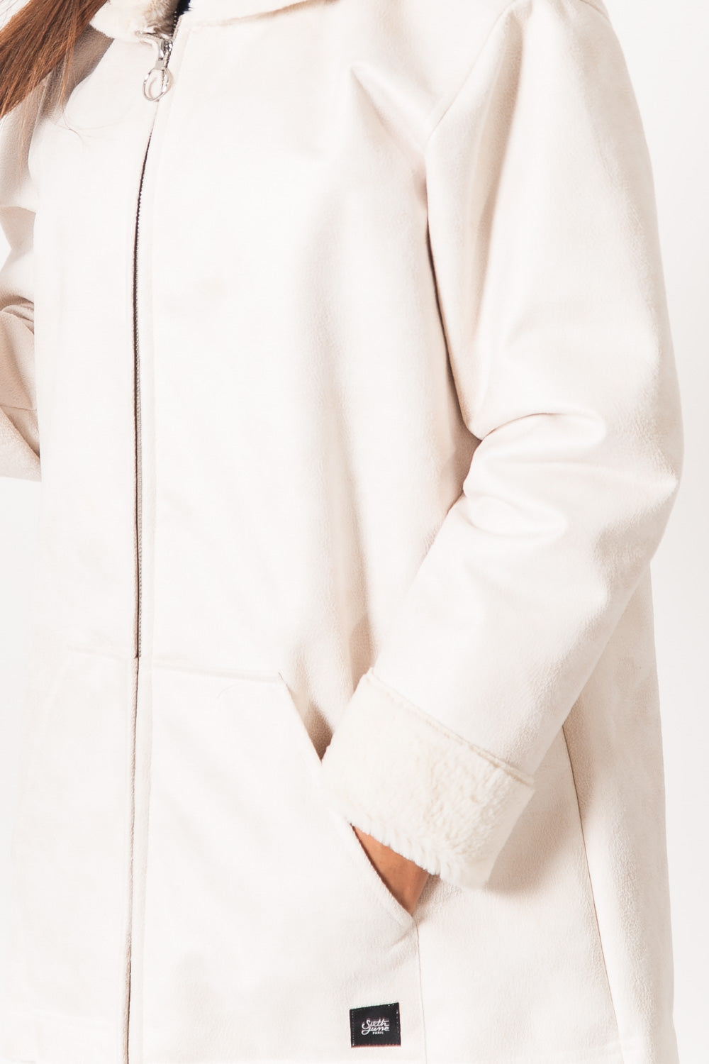 Sixth June - Veste longue doublée simili cuir mouton blanc